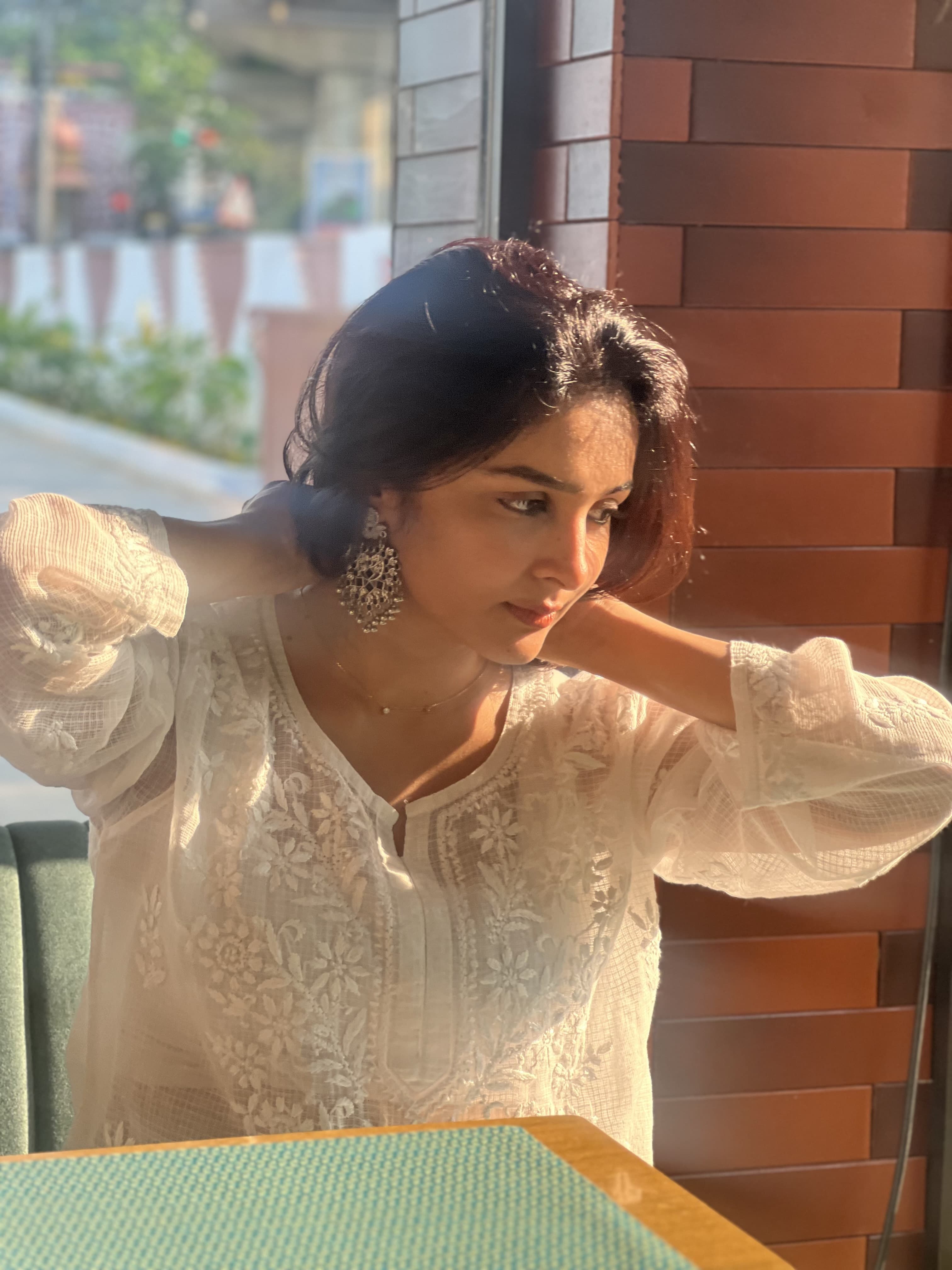 Kota Doria Chikankari Short top.