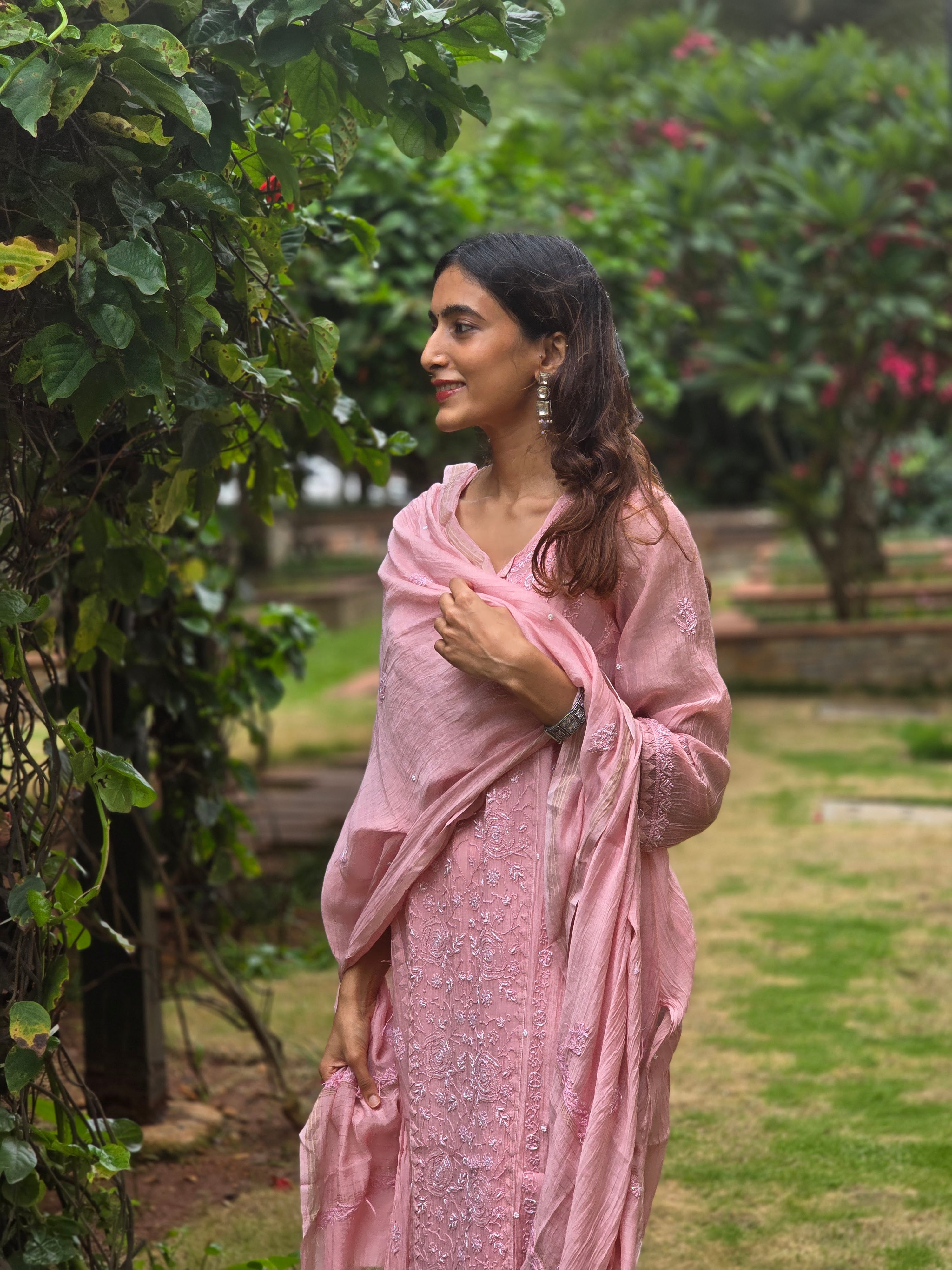 Premium Mul Chanderi Semi Stitched Chikankari Kurti Duppatta Set