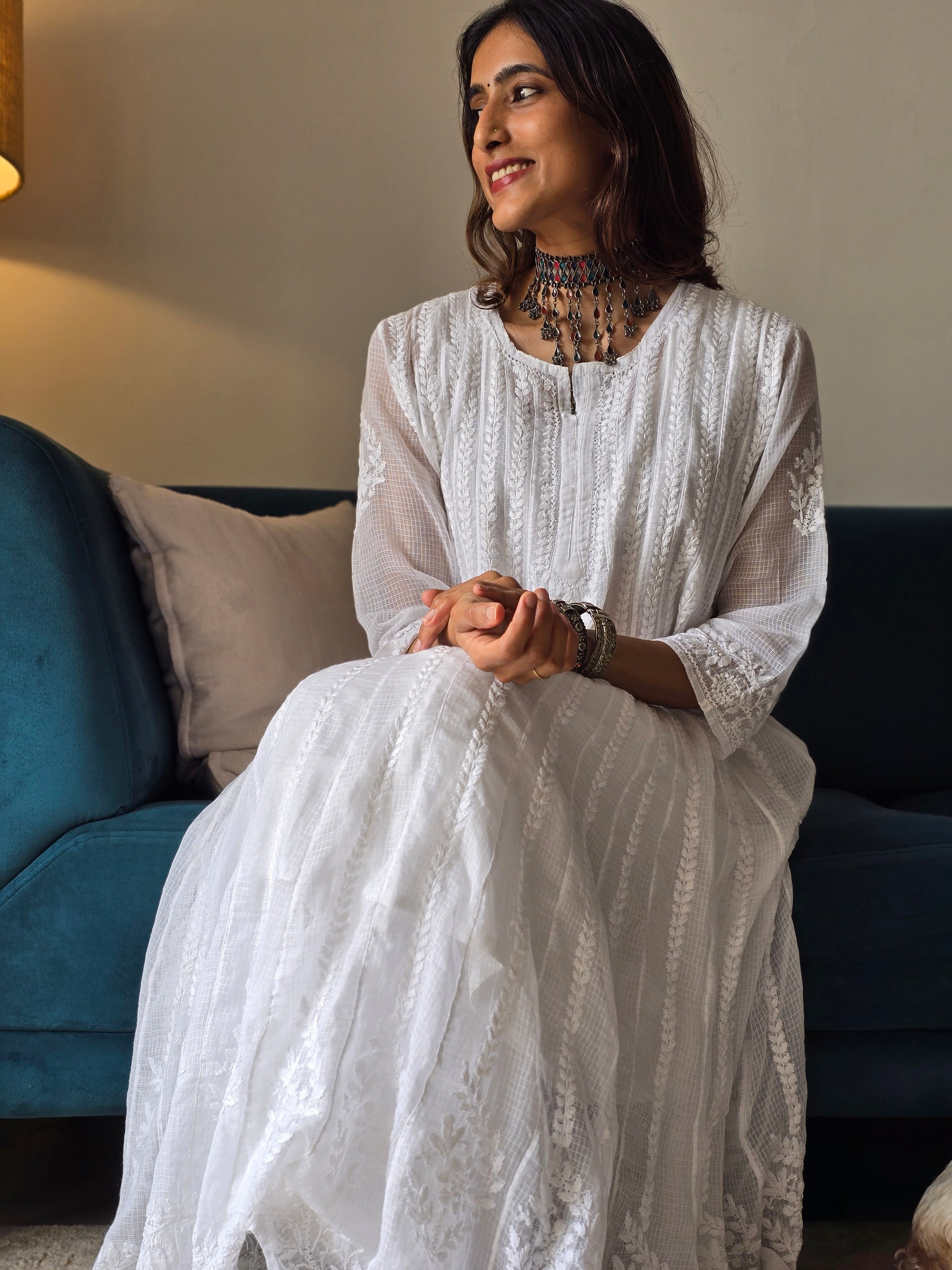 Kota Doria Chikankari Anarkali