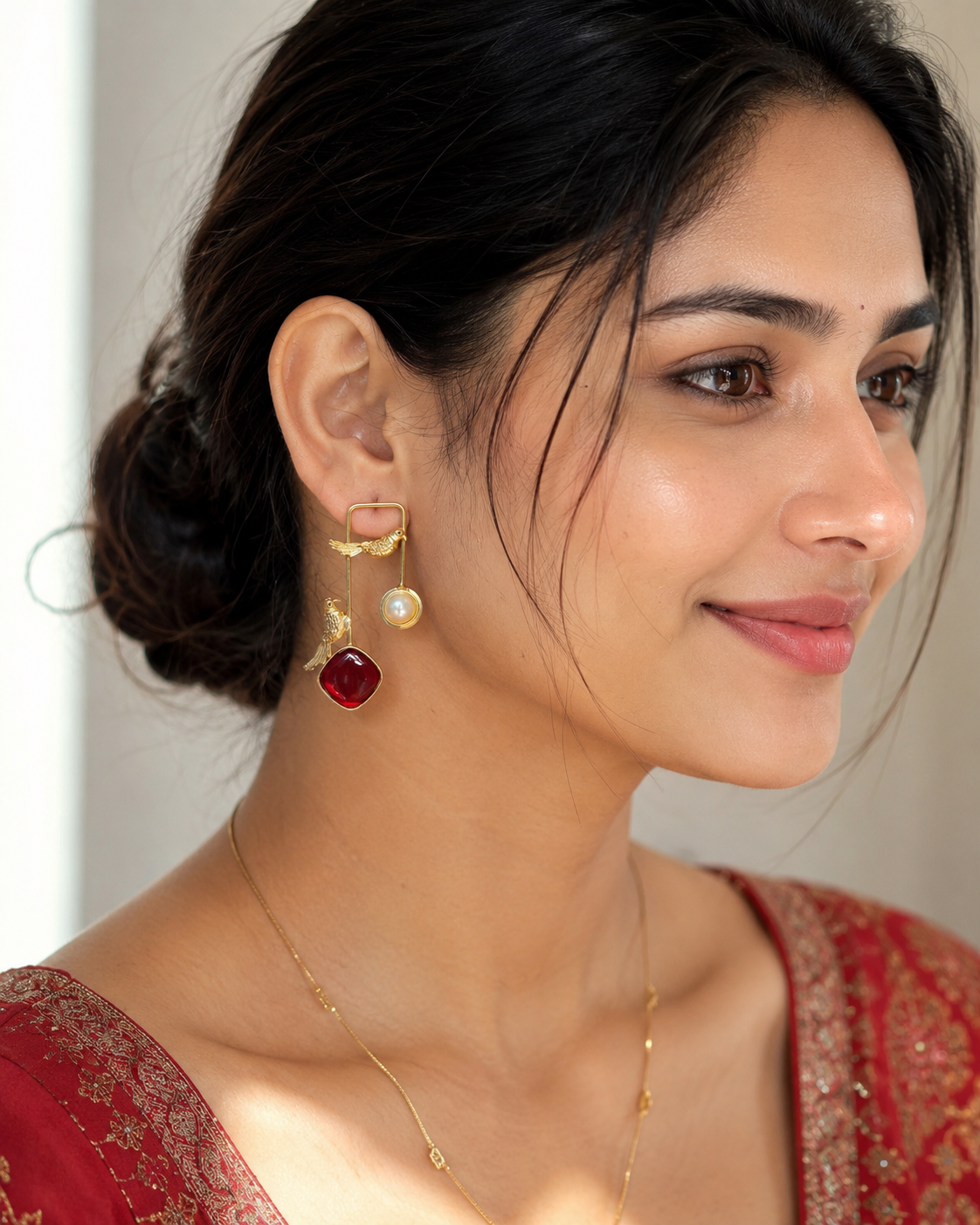 Crimson Songbird Charm Earrings