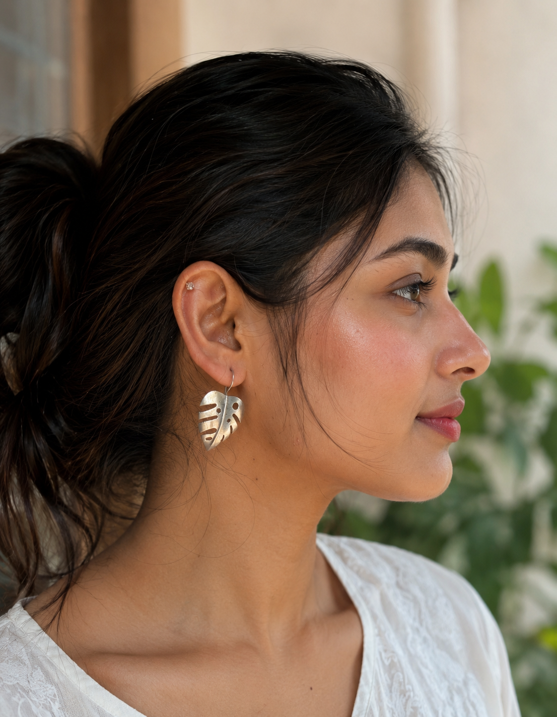 Silver Monstera Earrings