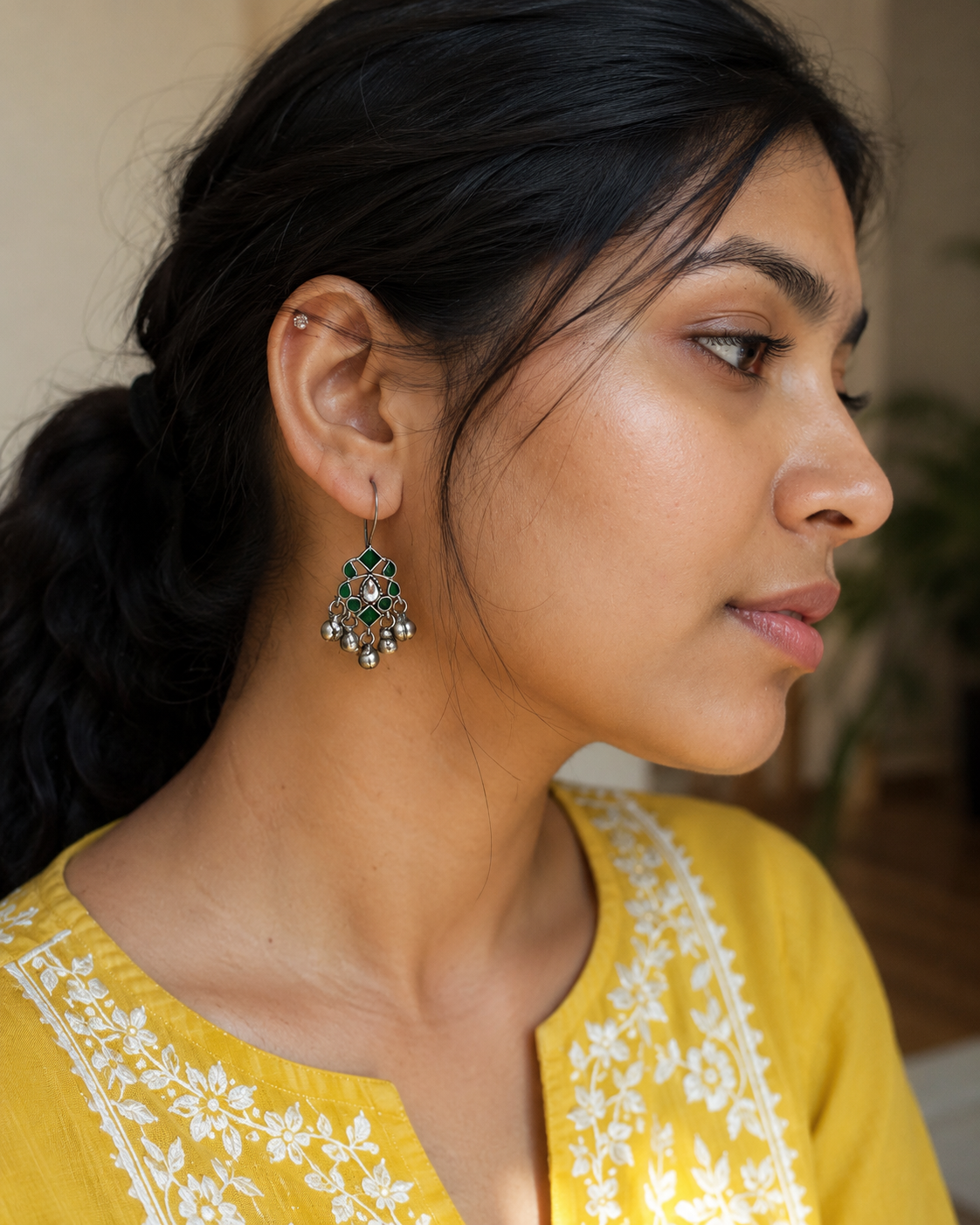 Emerald Enamal Ghungroo Earrings