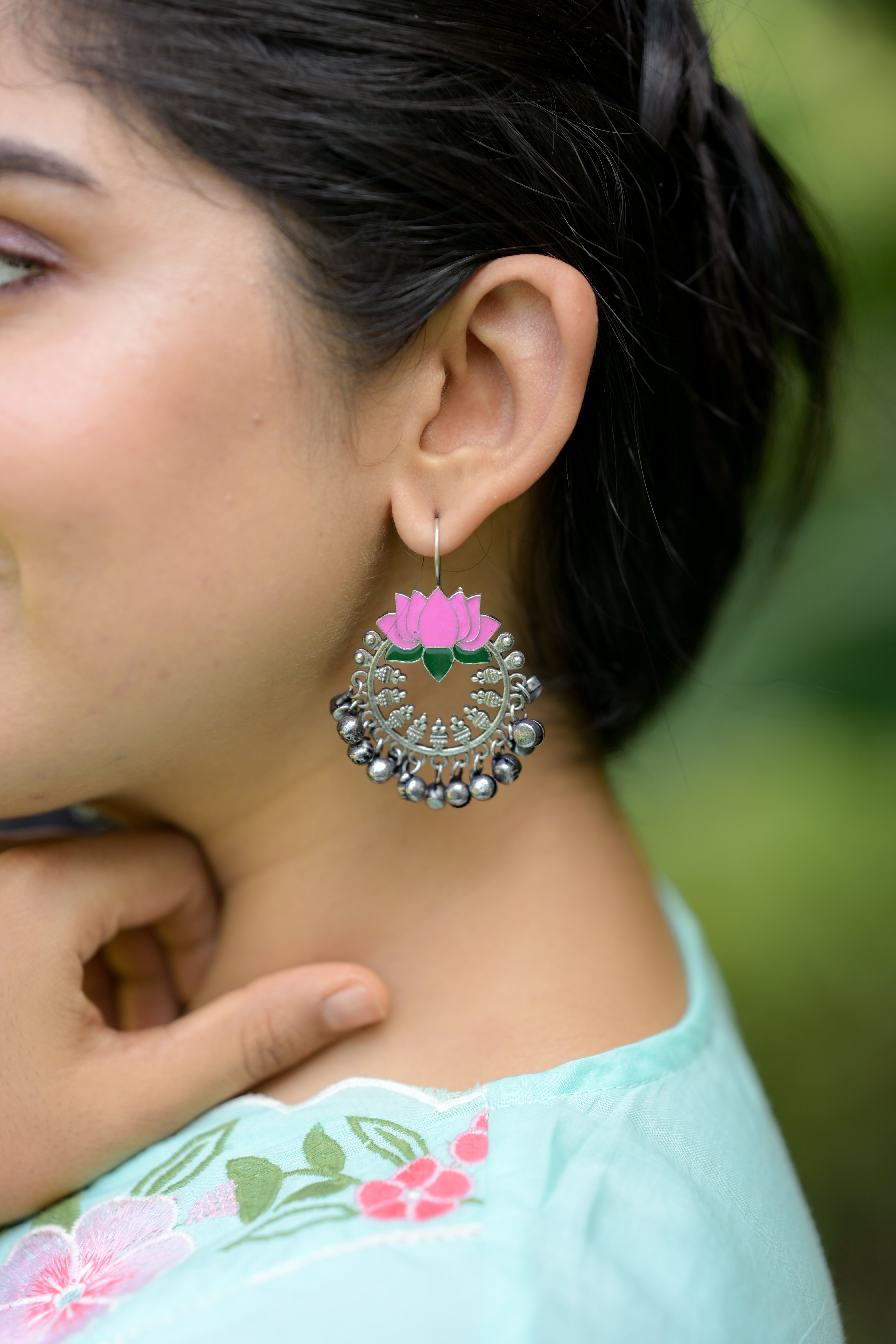 Pink Lotus Ghungroo earrings