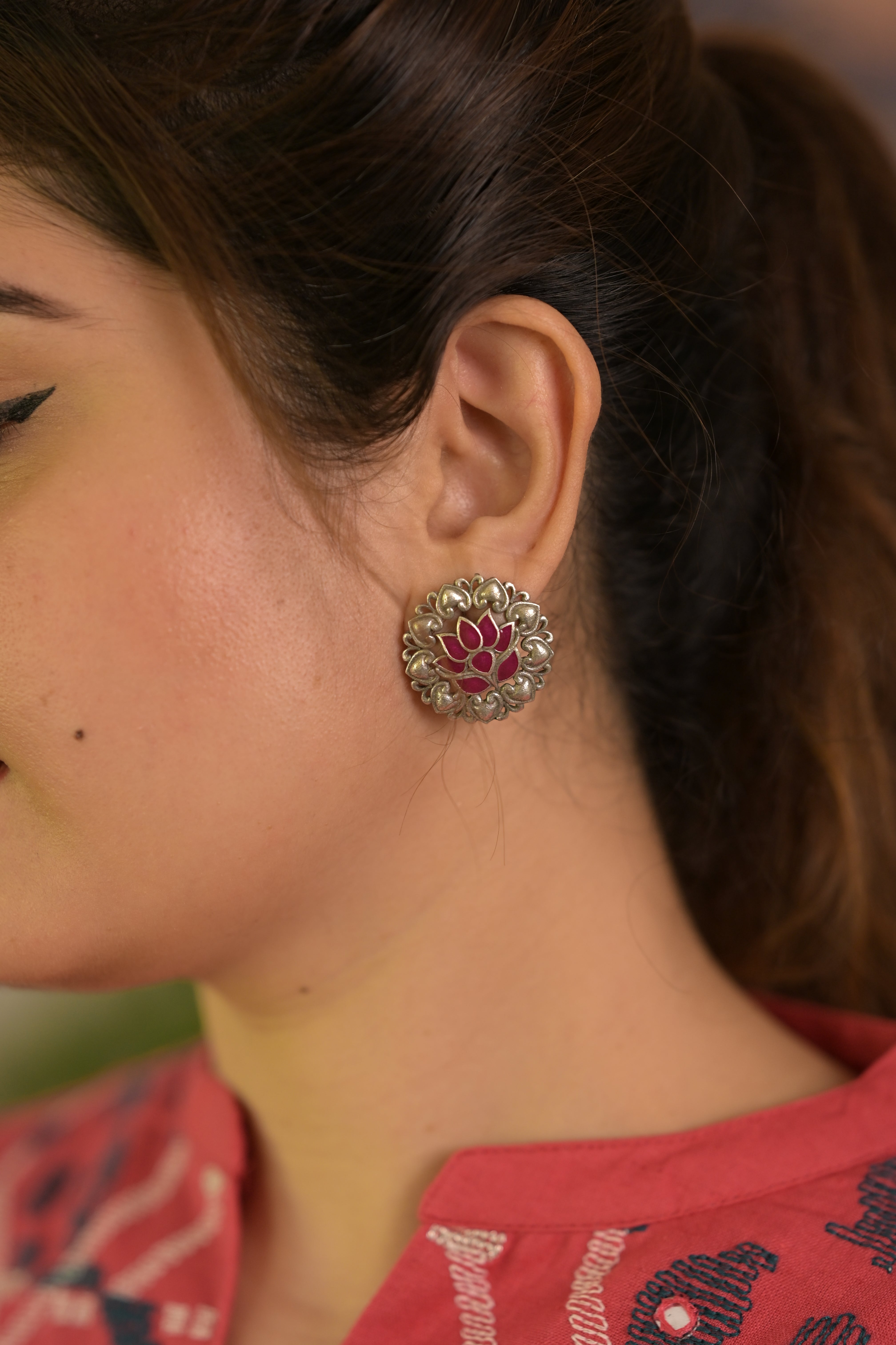 Lotus Ruby Studs
