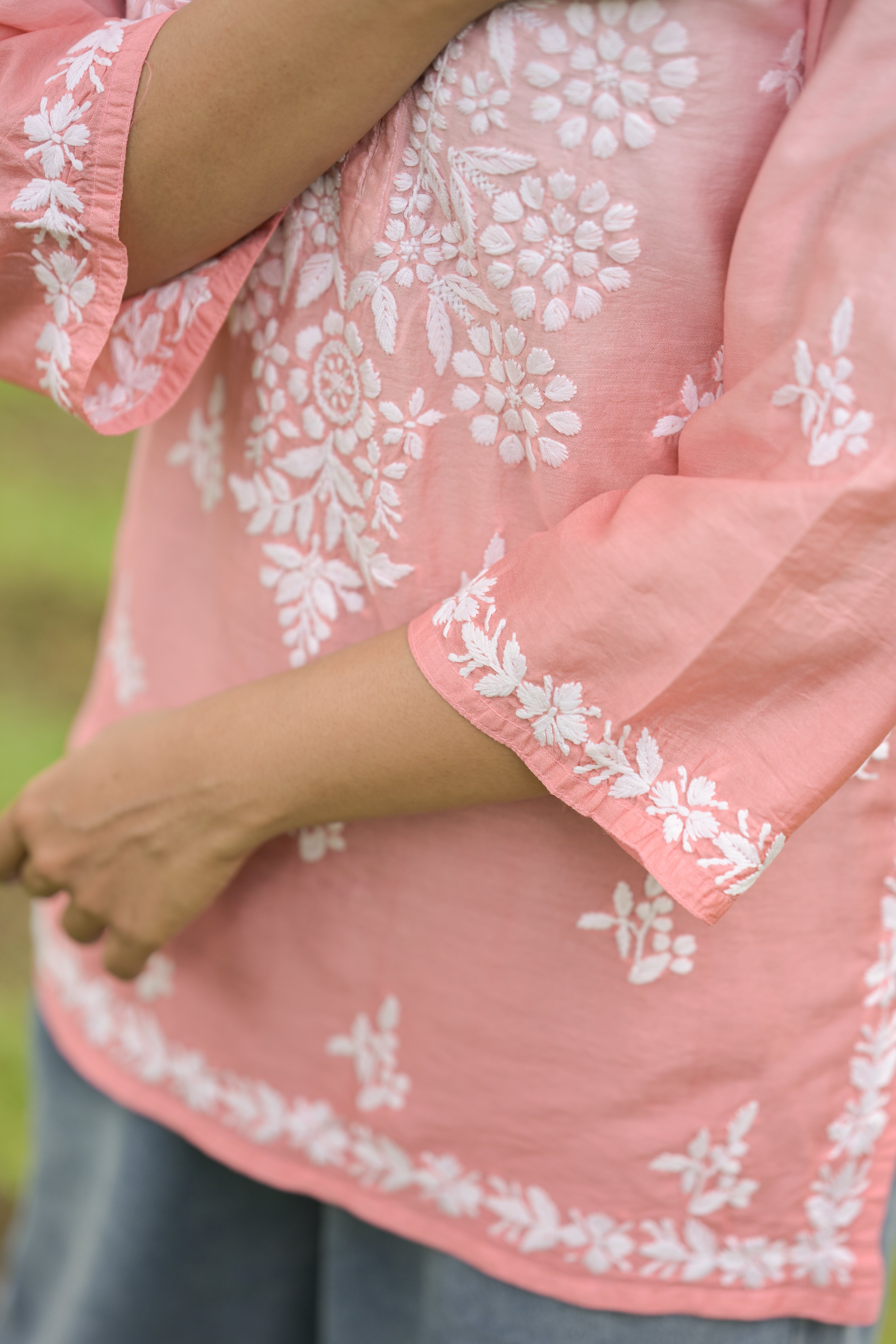 Chanderi Chikankari Short Kurti
