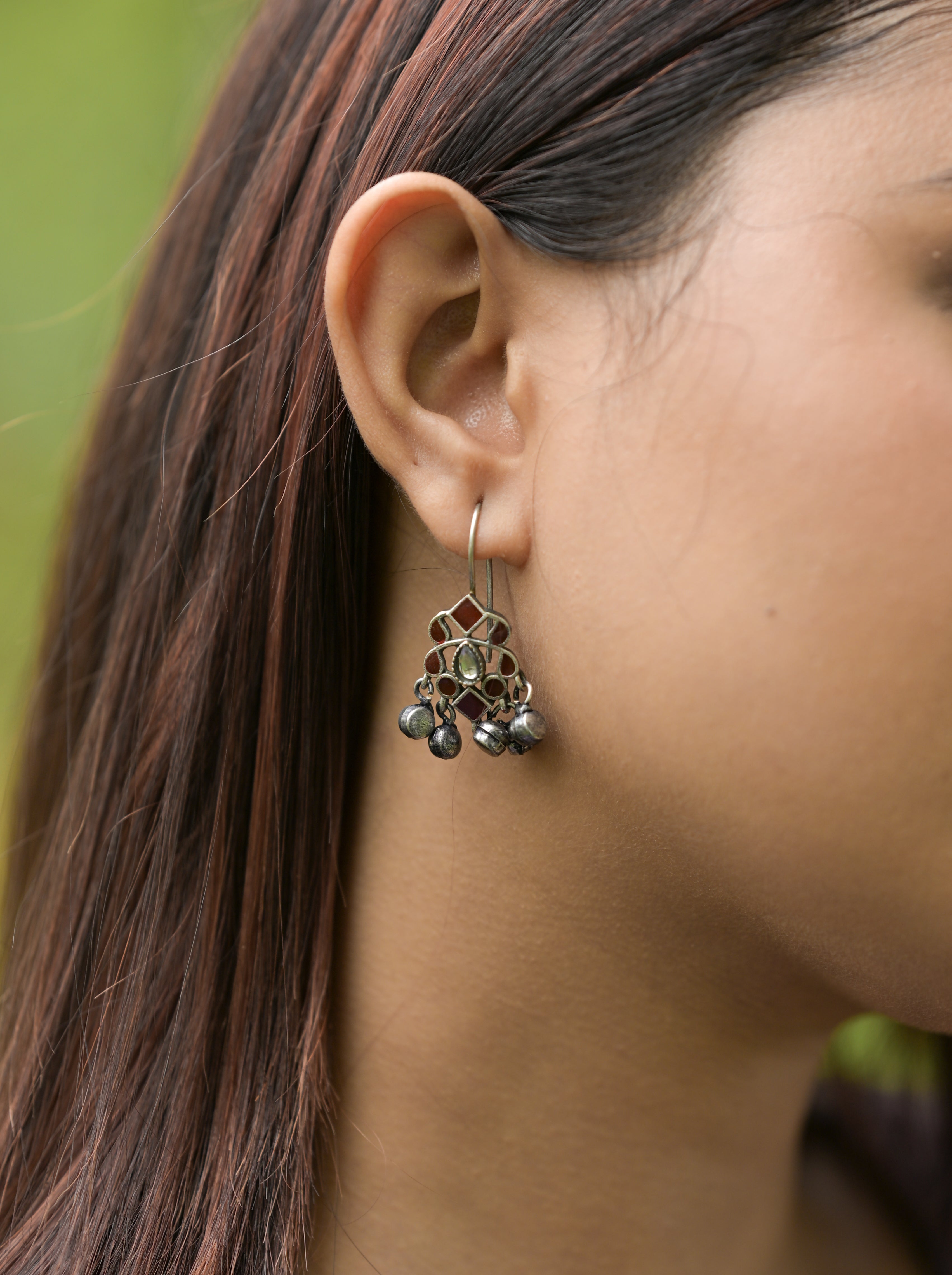 Deep Red Enamal Ghungroo Earrings
