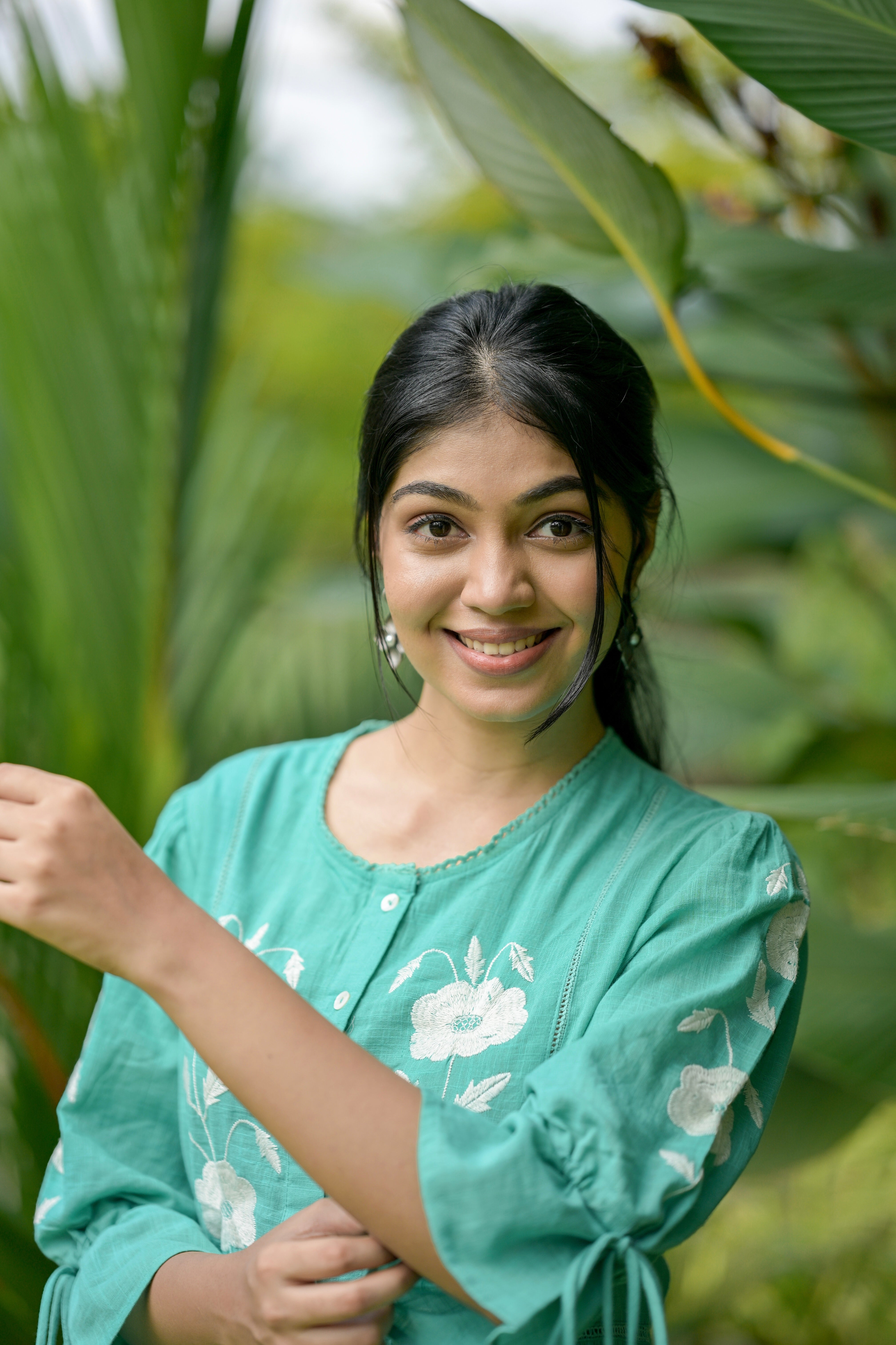 Turquoise Floral Embroidered Short top