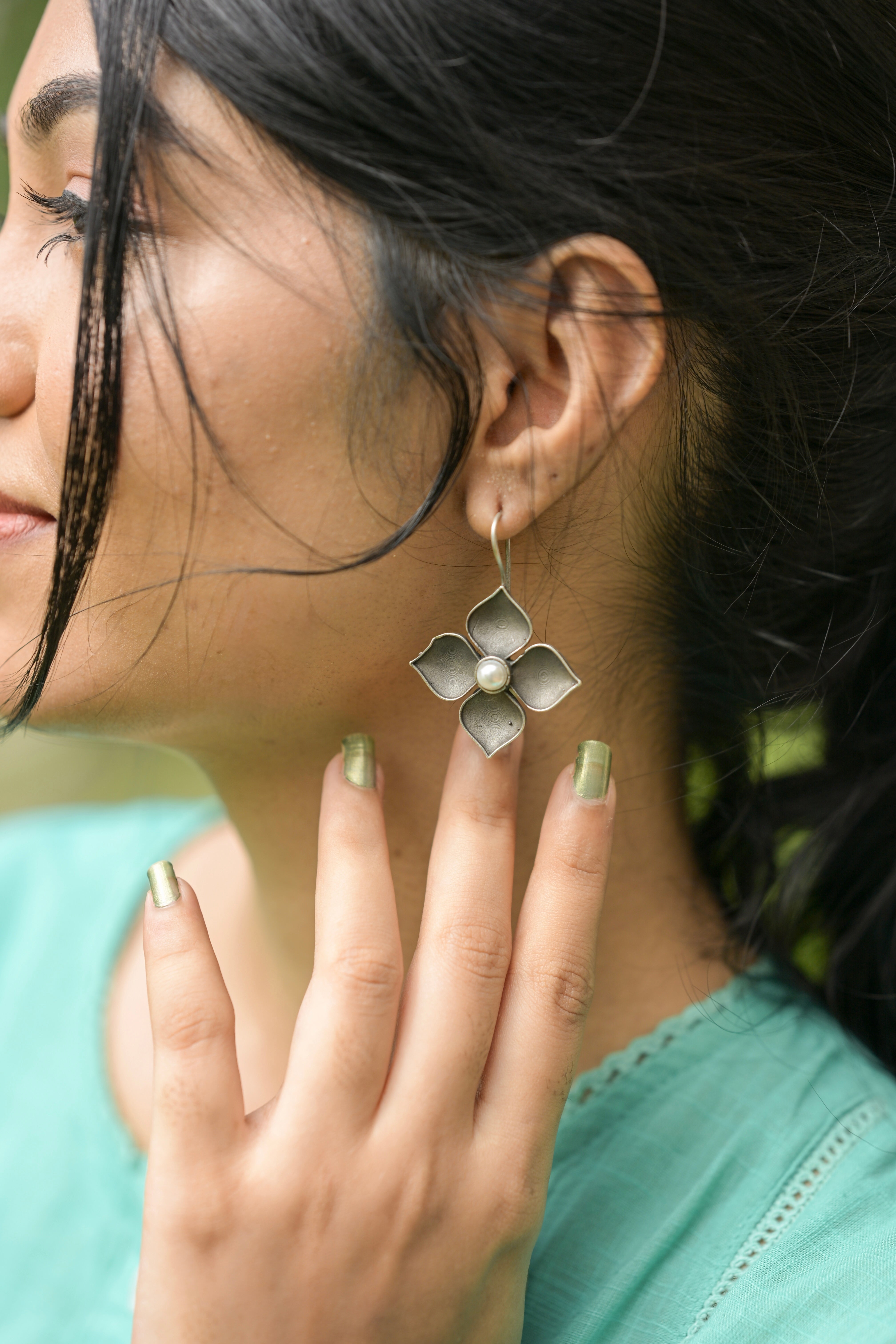 Pearl Petal Flower Earrings