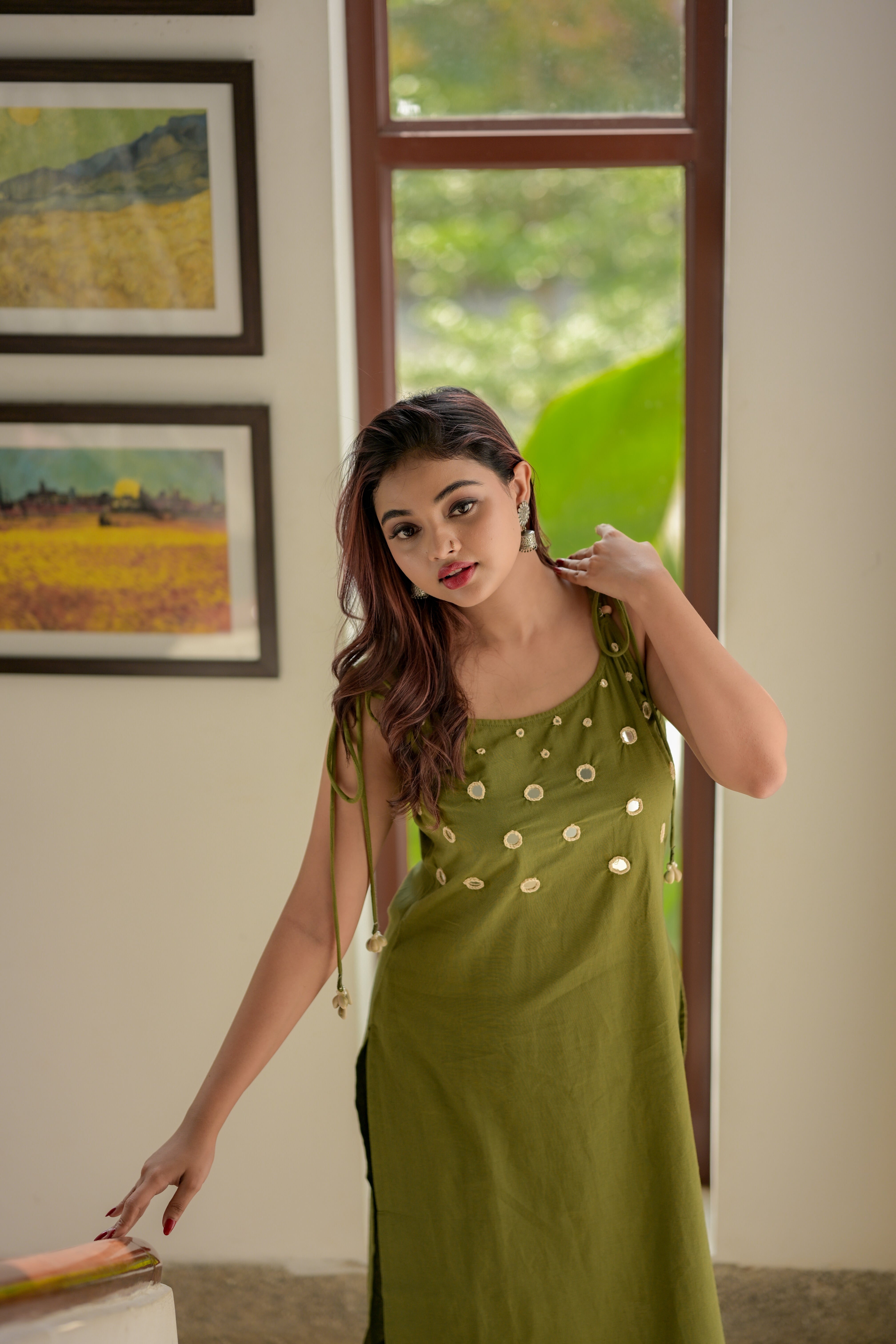 Boho tie strap kurti co-ord set