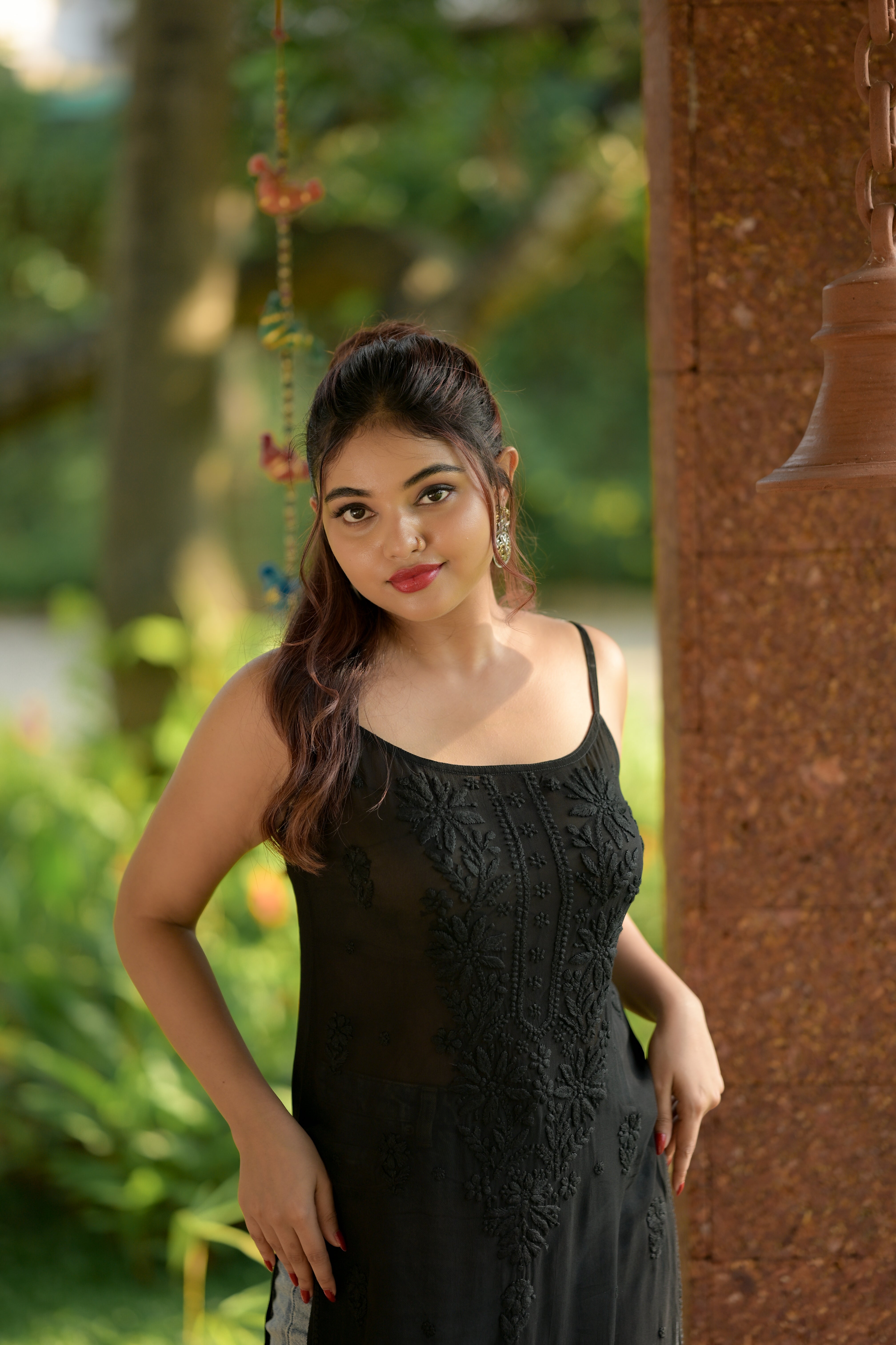 Black Mist Viscose Chikankari Strap Kurti