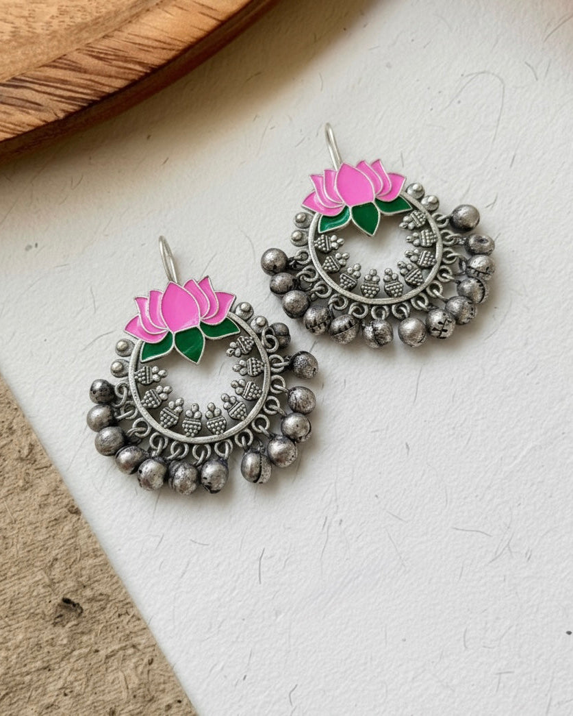 Pink Lotus Ghungroo earrings