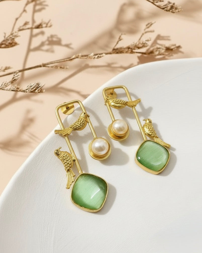Jade green Songbird Charm Earrings