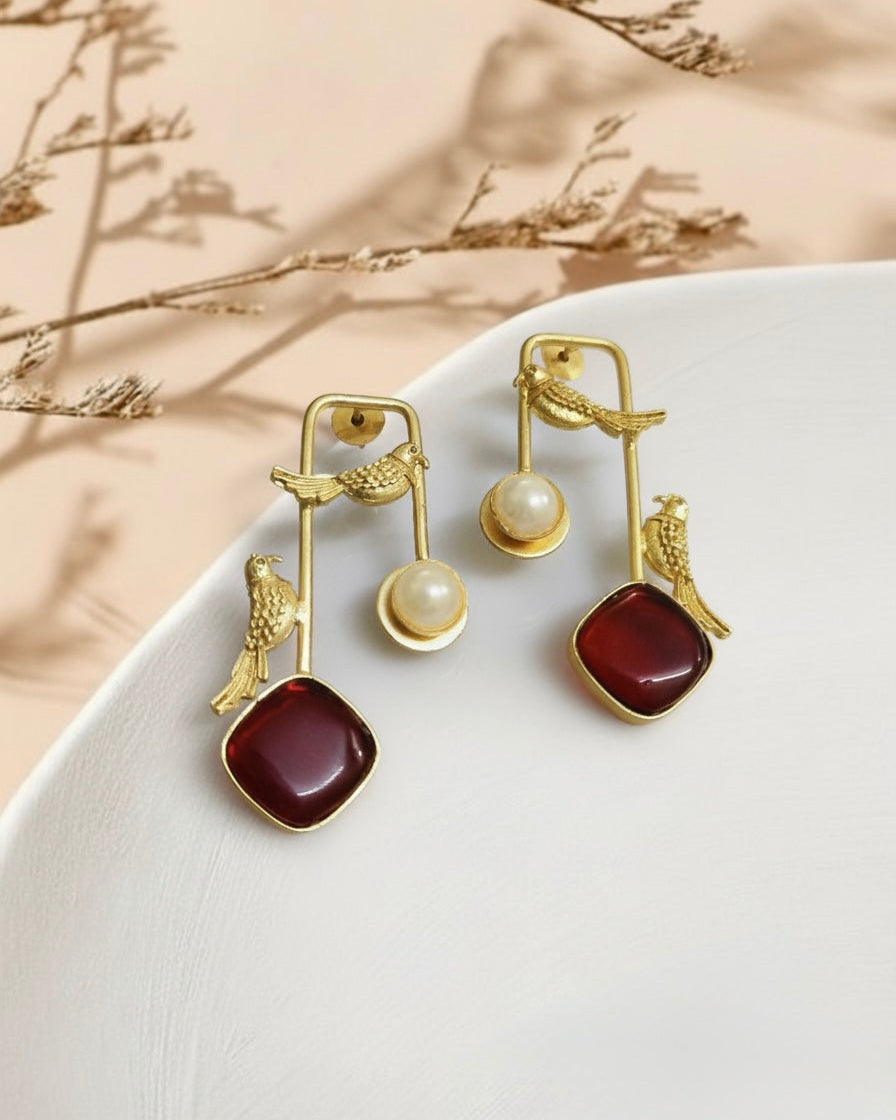 Crimson Songbird Charm Earrings