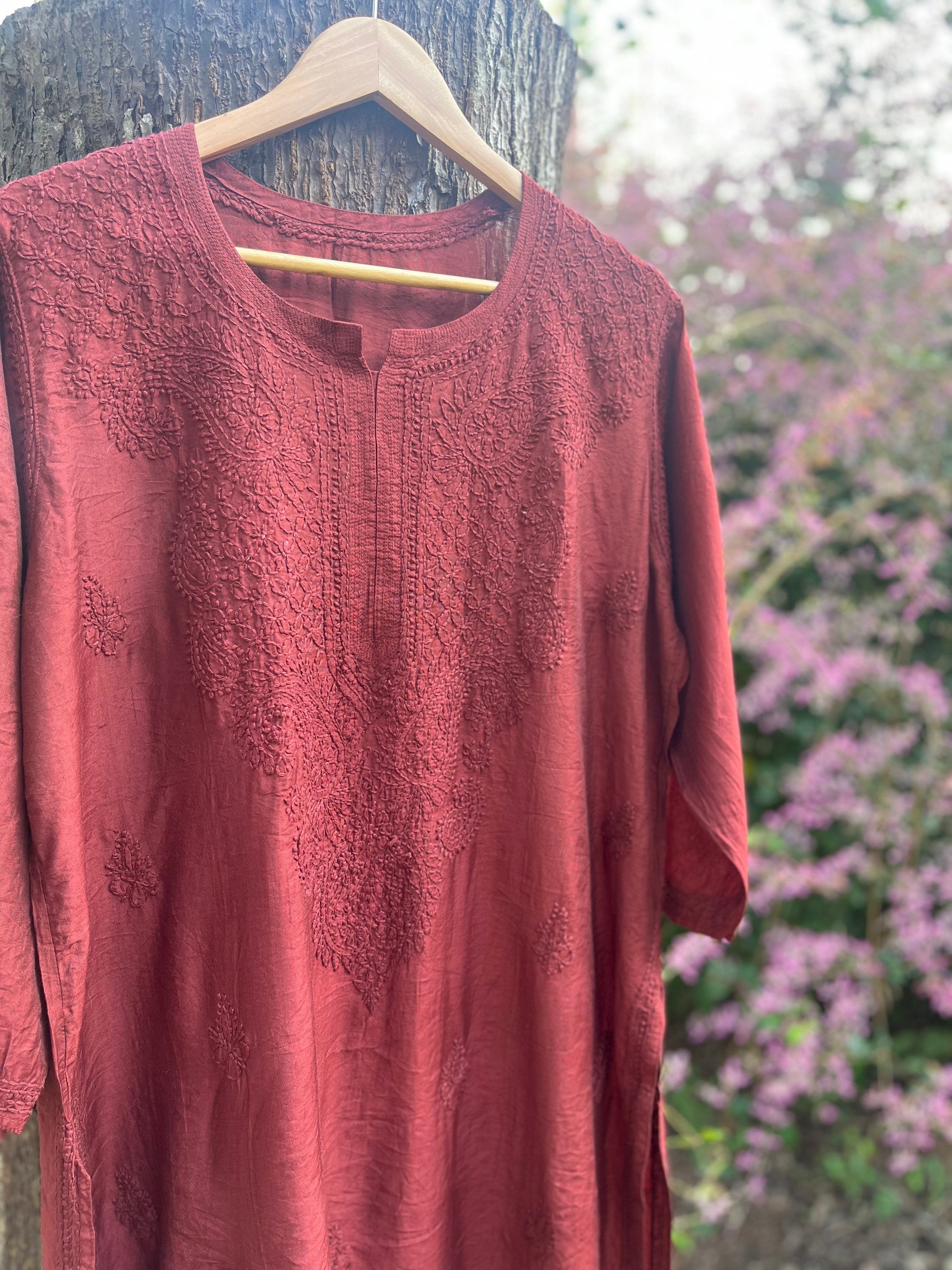 Chanderi Chikankari Straight Kurti