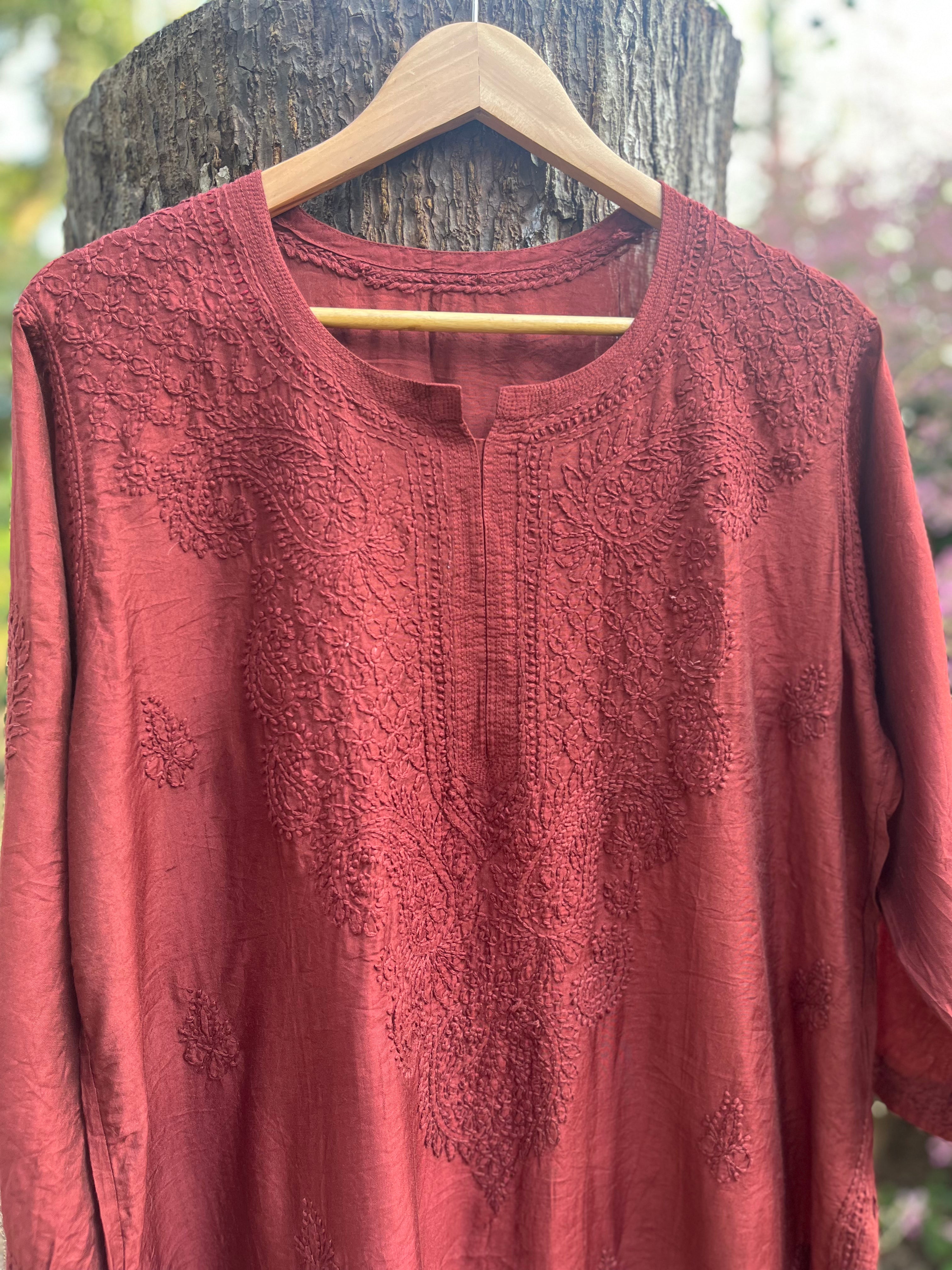 Chanderi Chikankari Straight Kurti