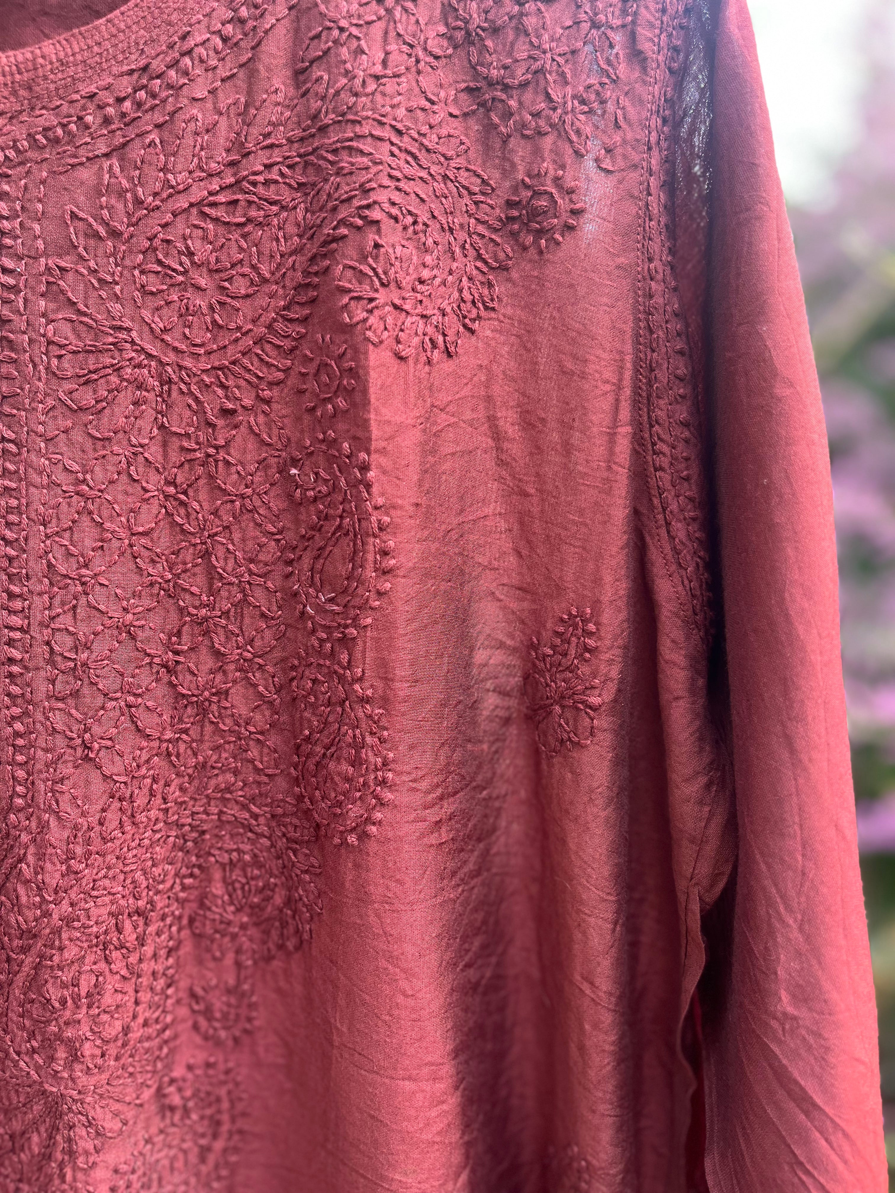 Chanderi Chikankari Straight Kurti