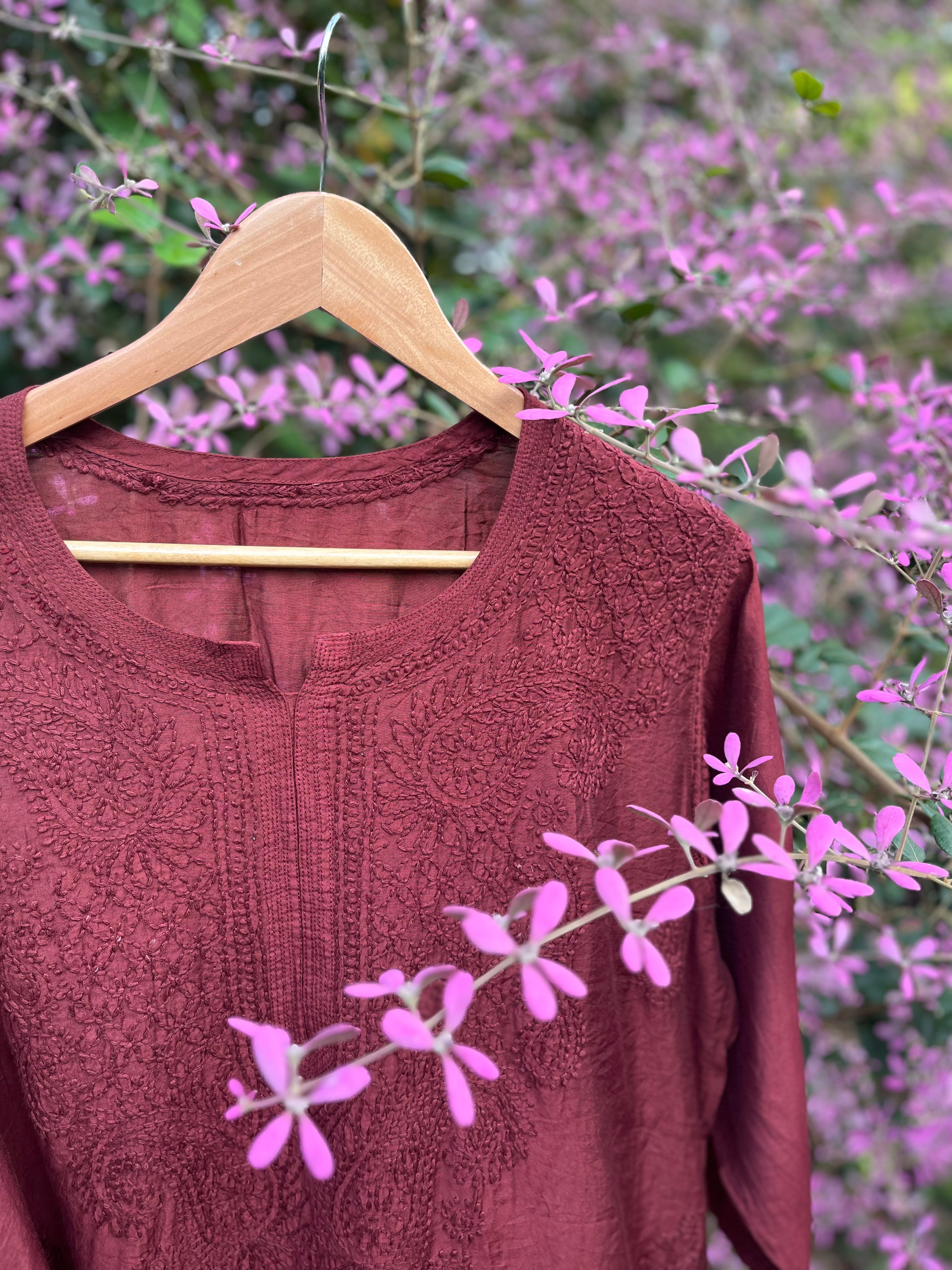 Chanderi Chikankari Straight Kurti