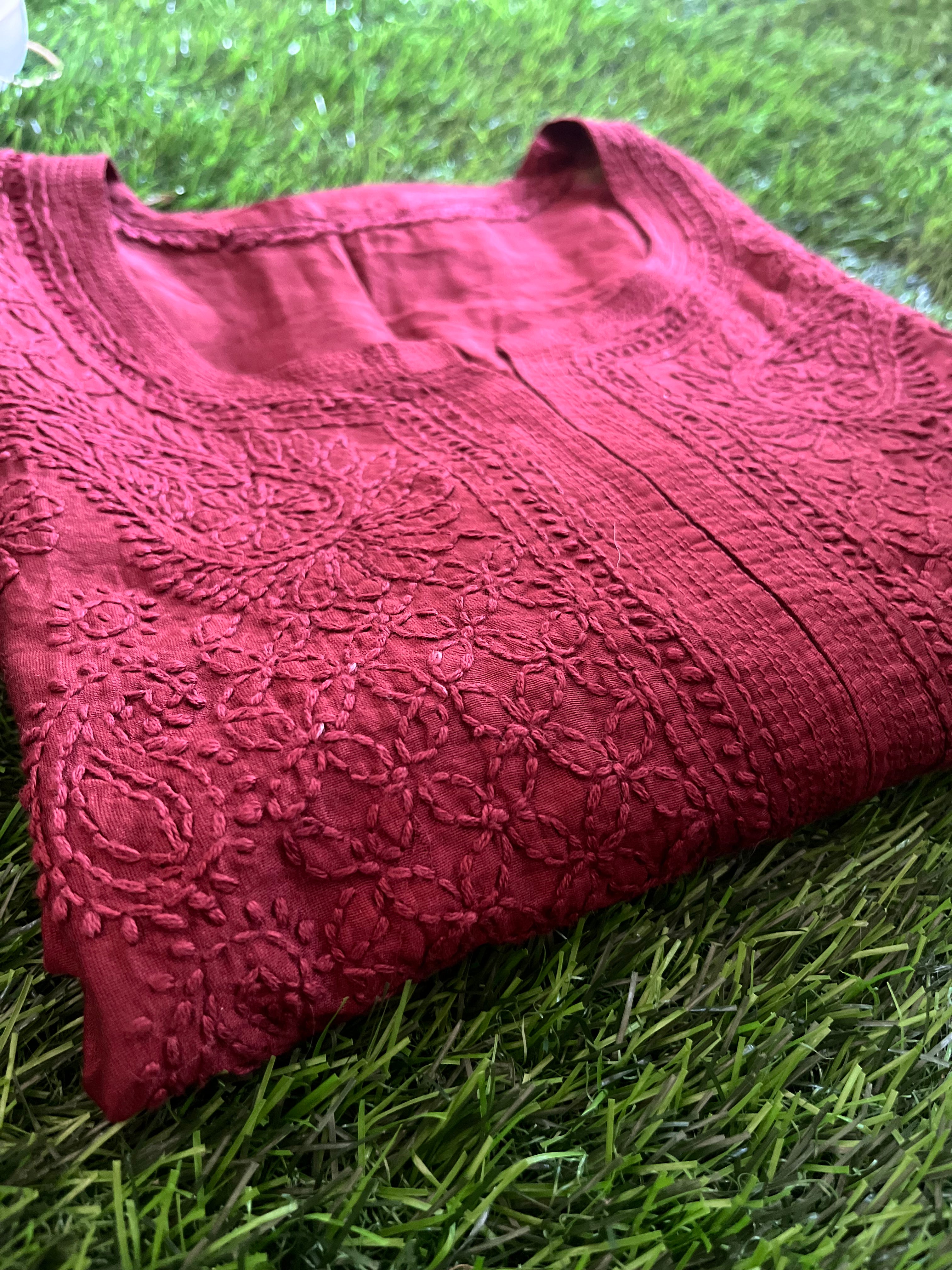 Chanderi Chikankari Straight Kurti