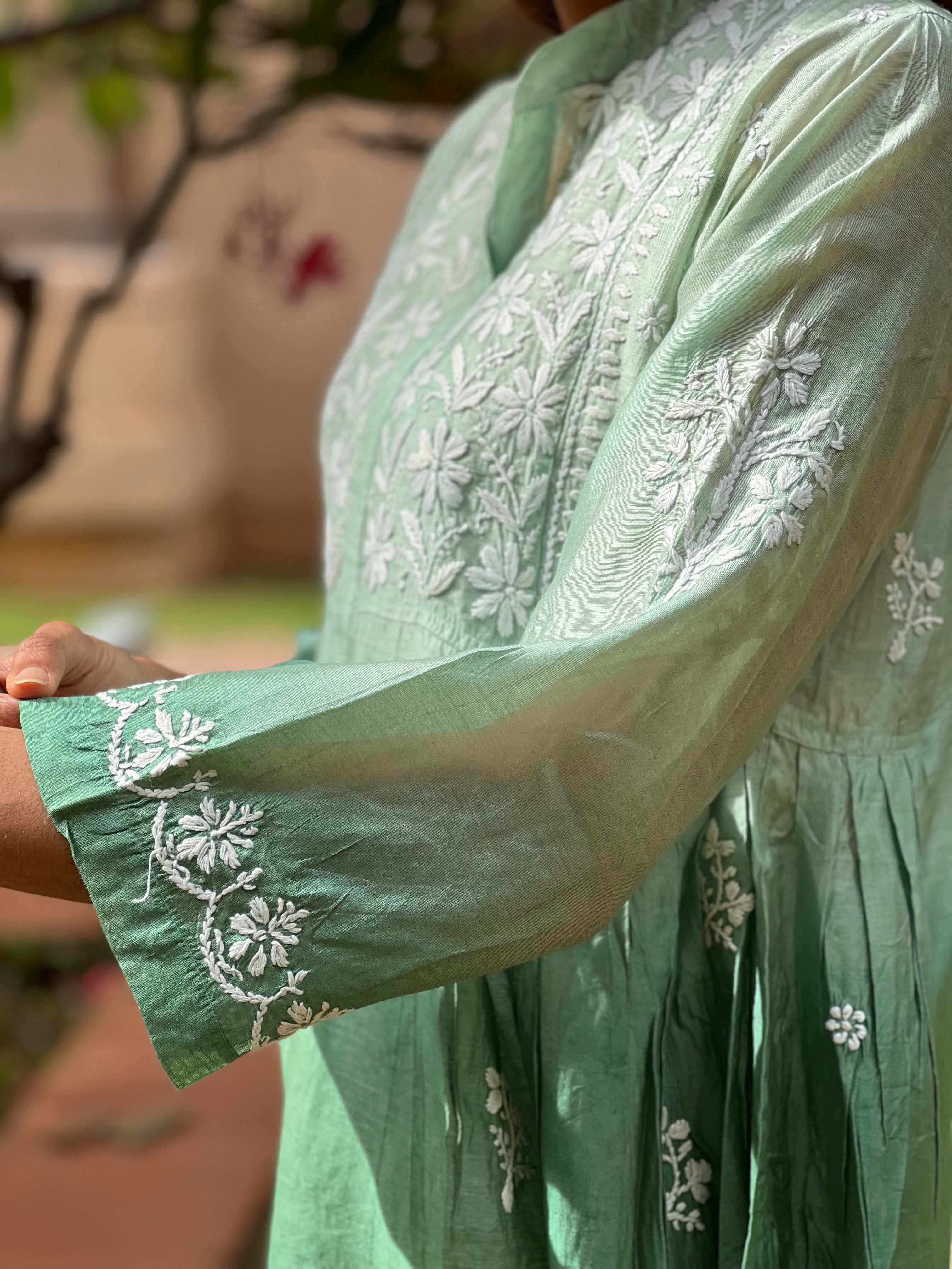 Designer Chanderi Chikankari Short Kurti