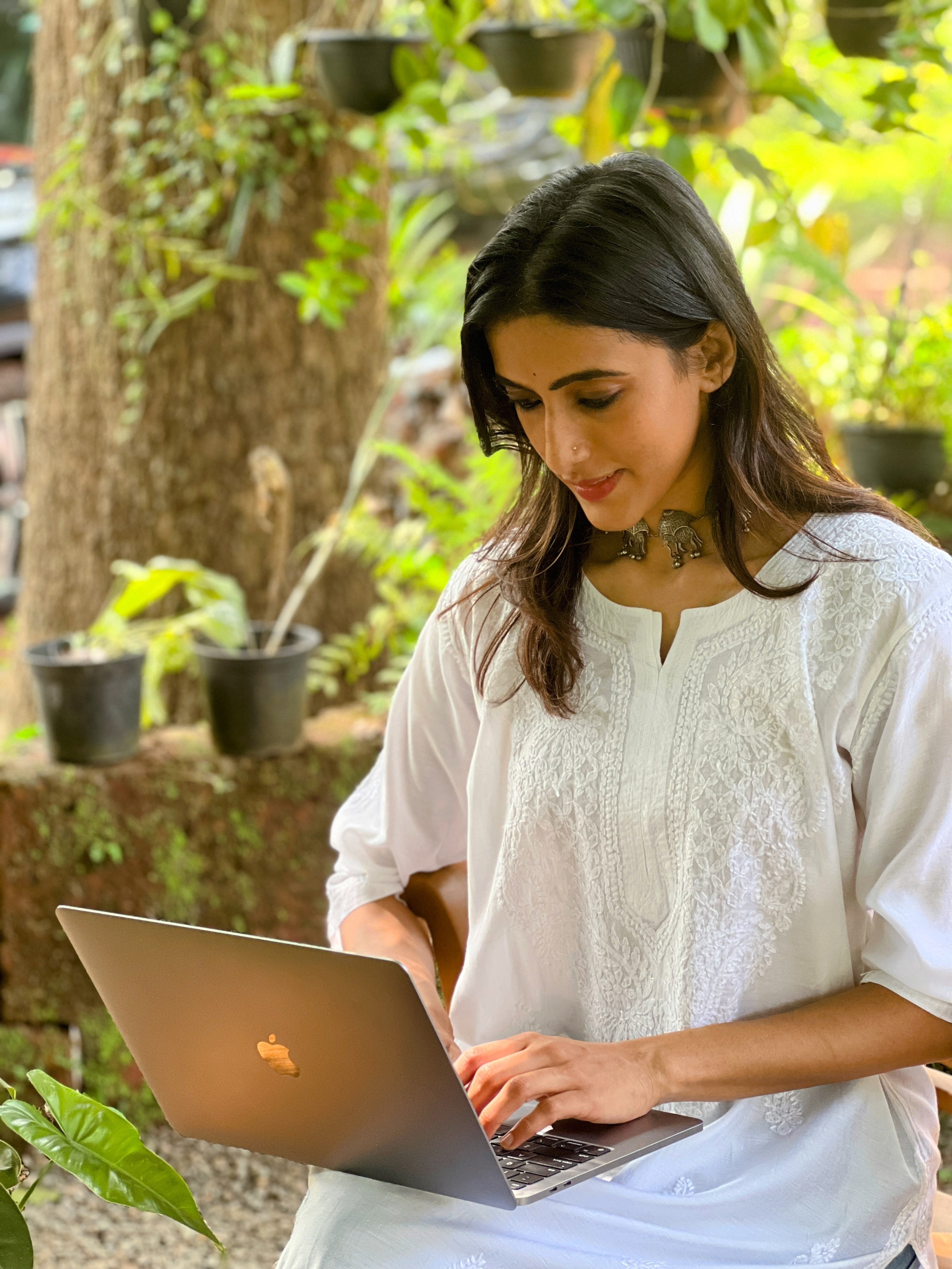 Chanderi Chikankari Kurti - White
