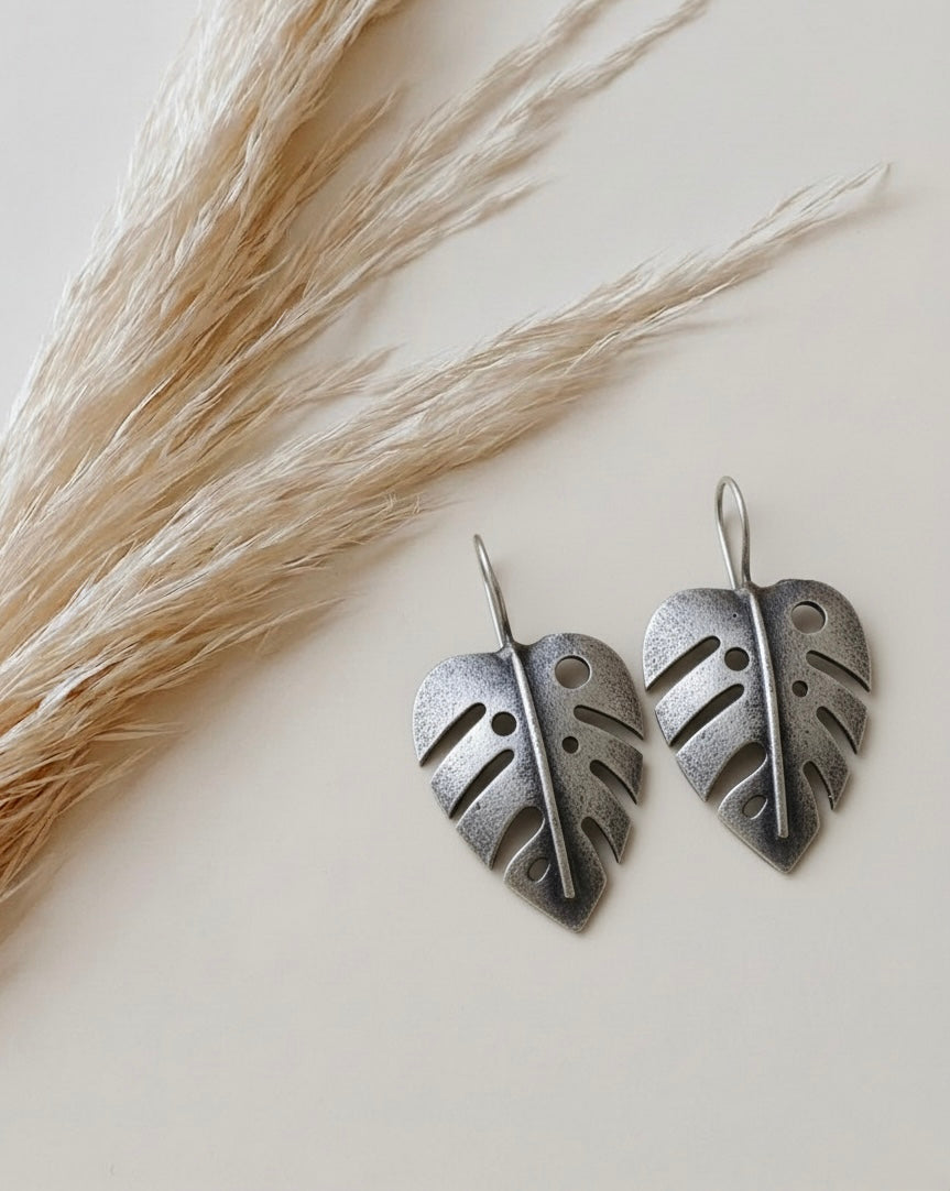 Silver Monstera Earrings
