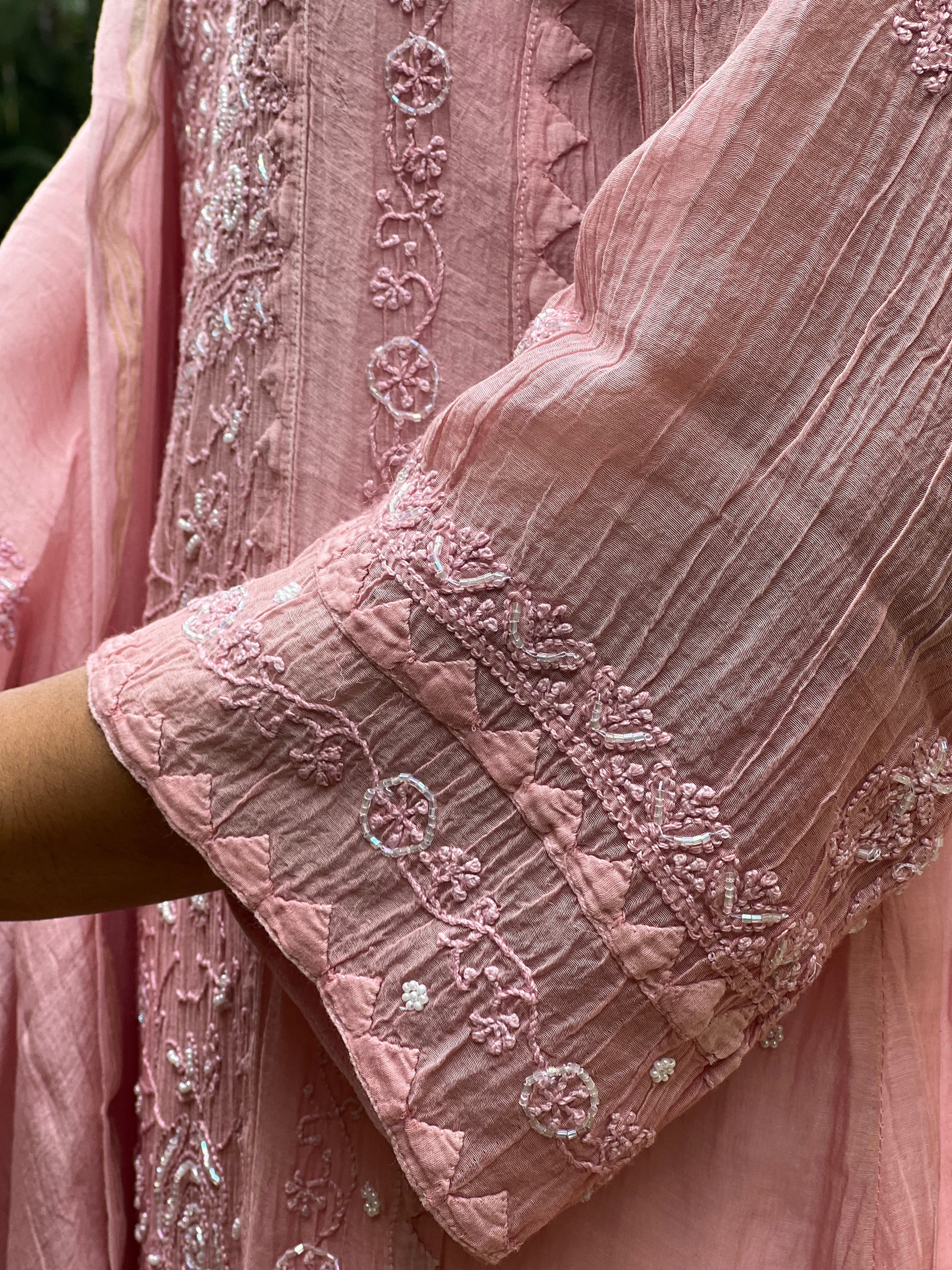 Premium Mul Chanderi Semi Stitched Chikankari Kurti Duppatta Set