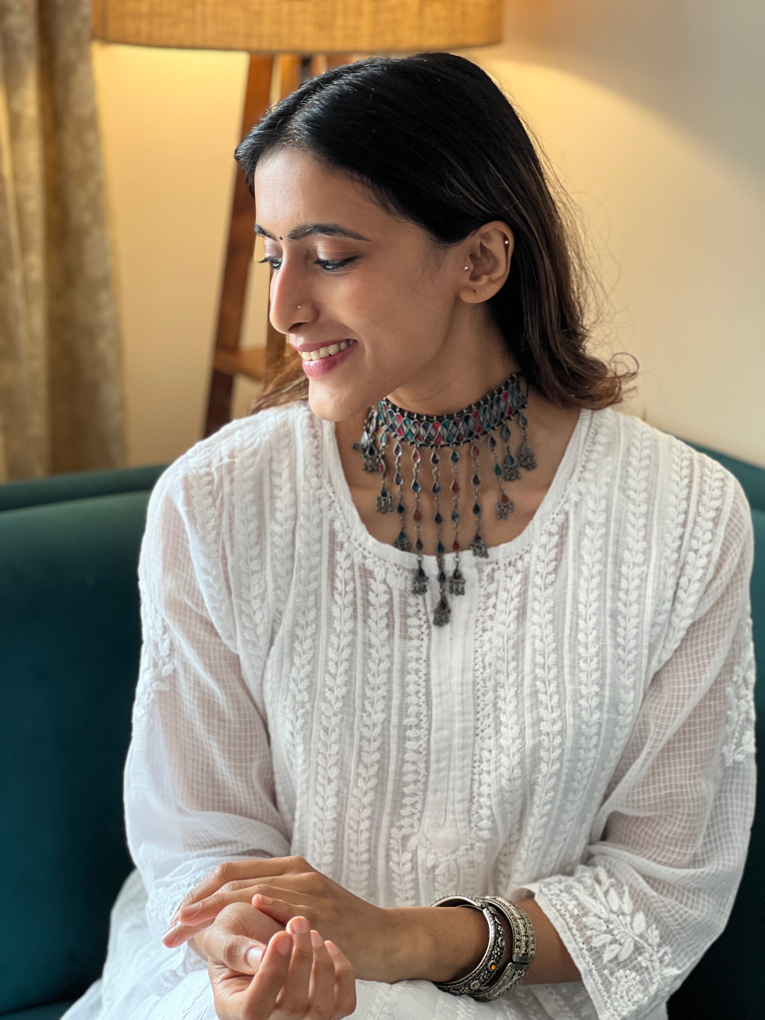 Kota Doria Chikankari Anarkali