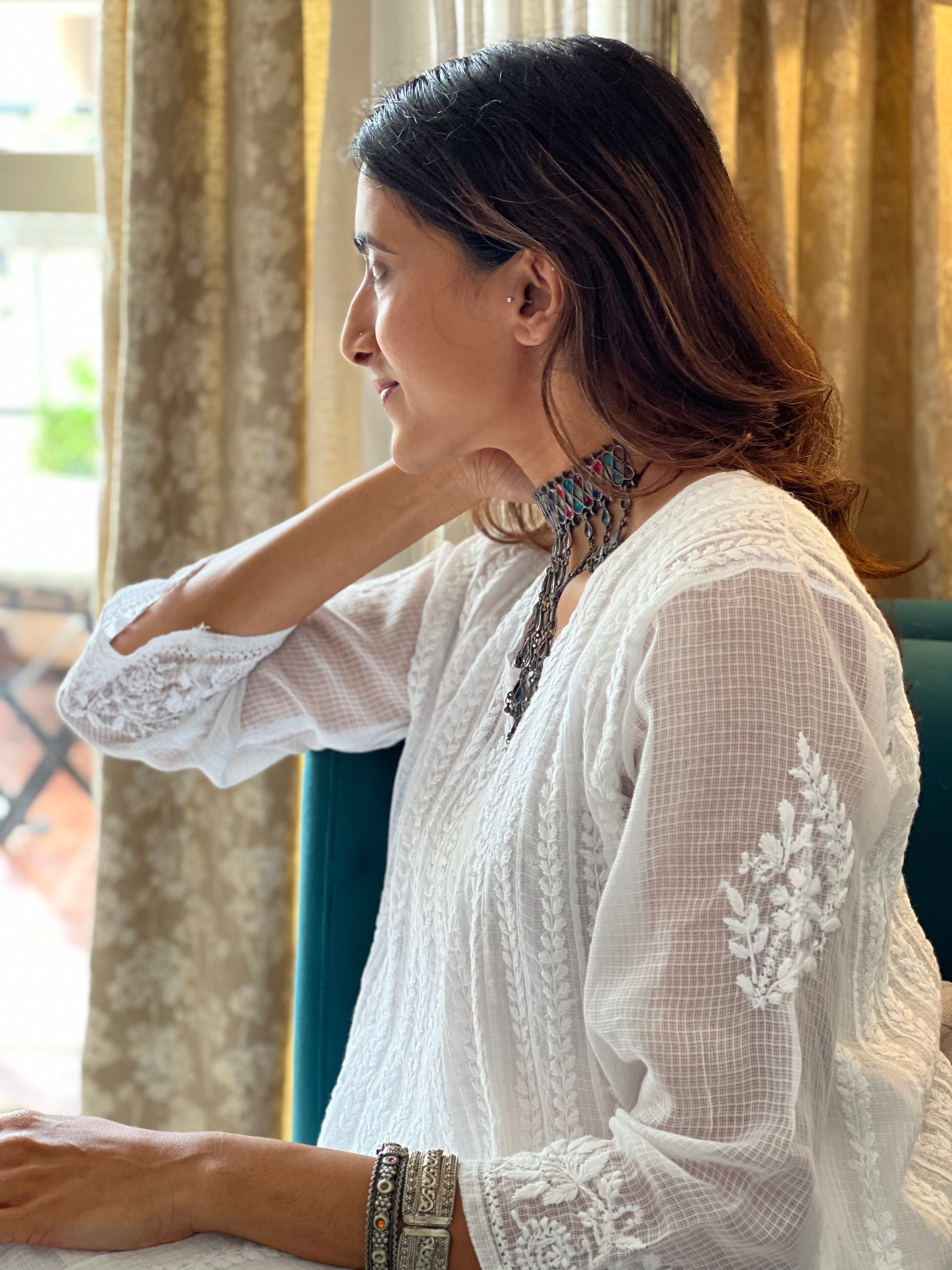 Kota Doria Chikankari Anarkali