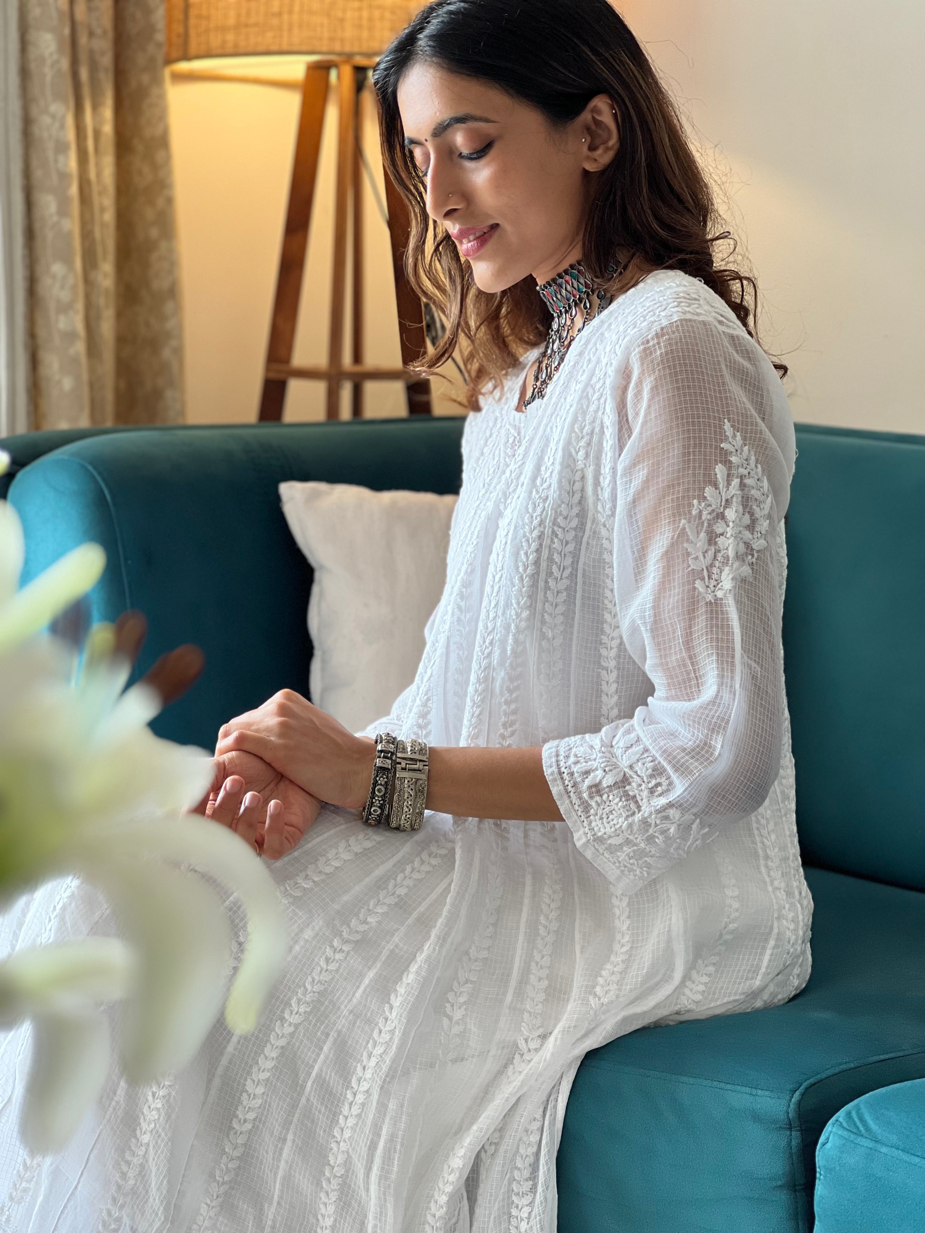 Kota Doria Chikankari Anarkali