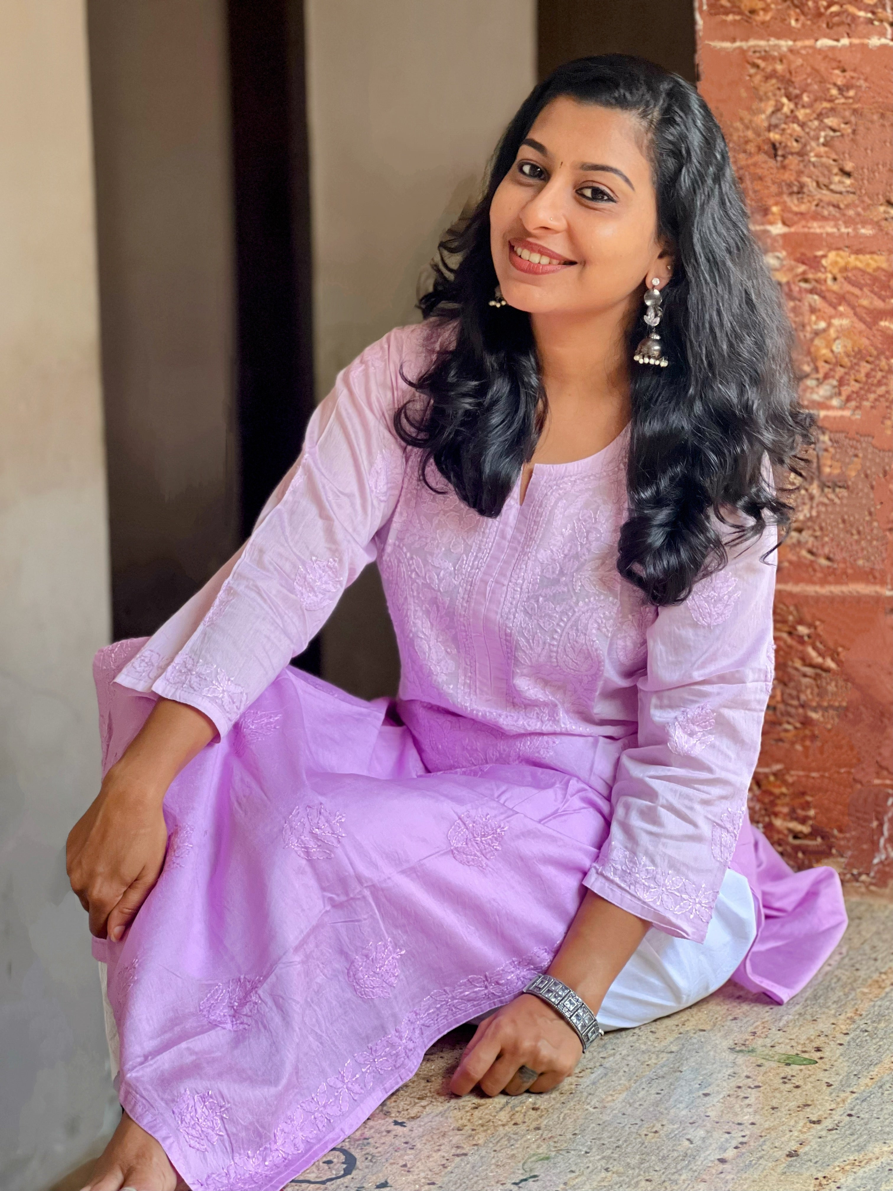 Chanderi Chikankari Straight Kurti