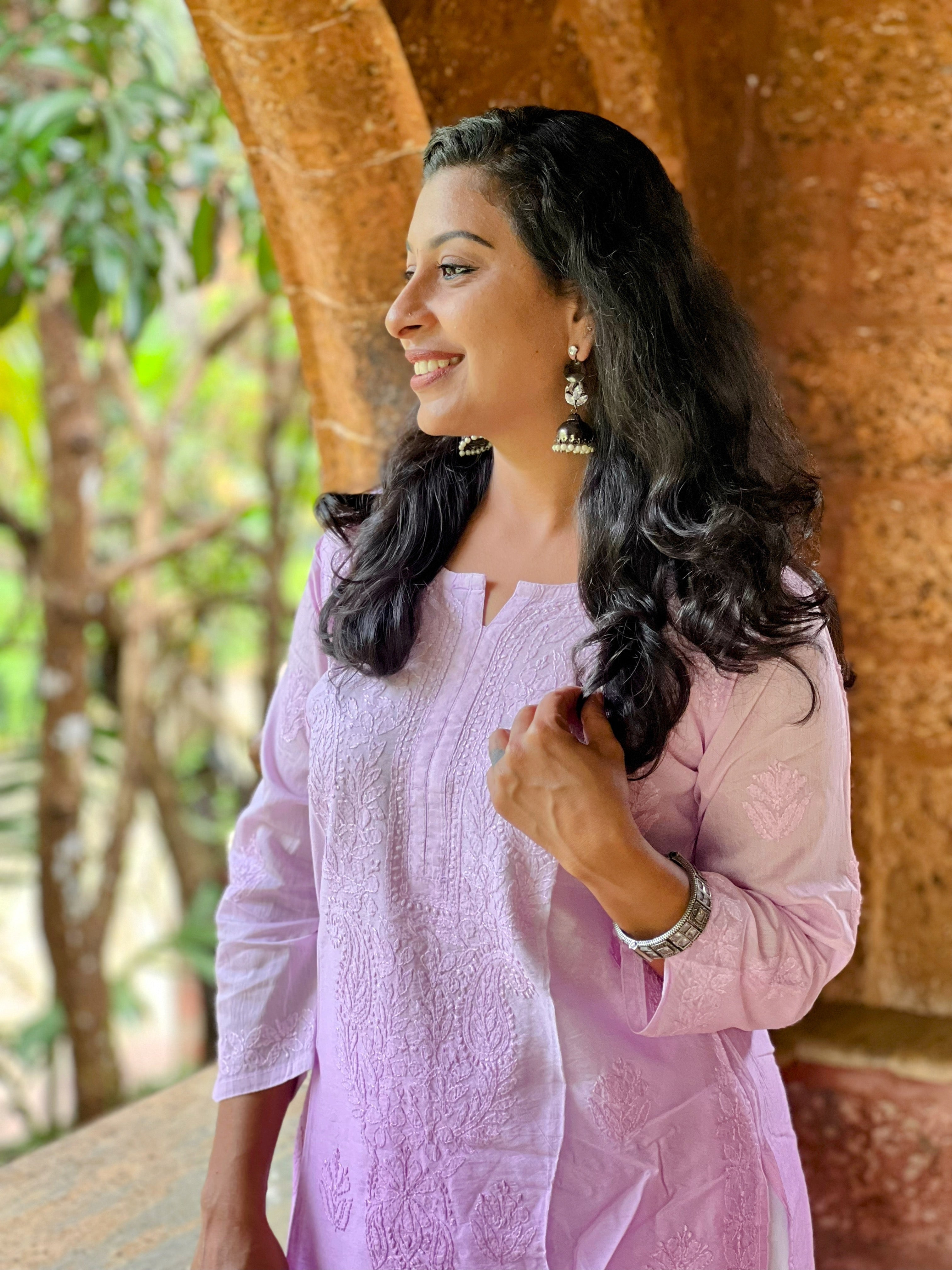 Chanderi Chikankari Straight Kurti