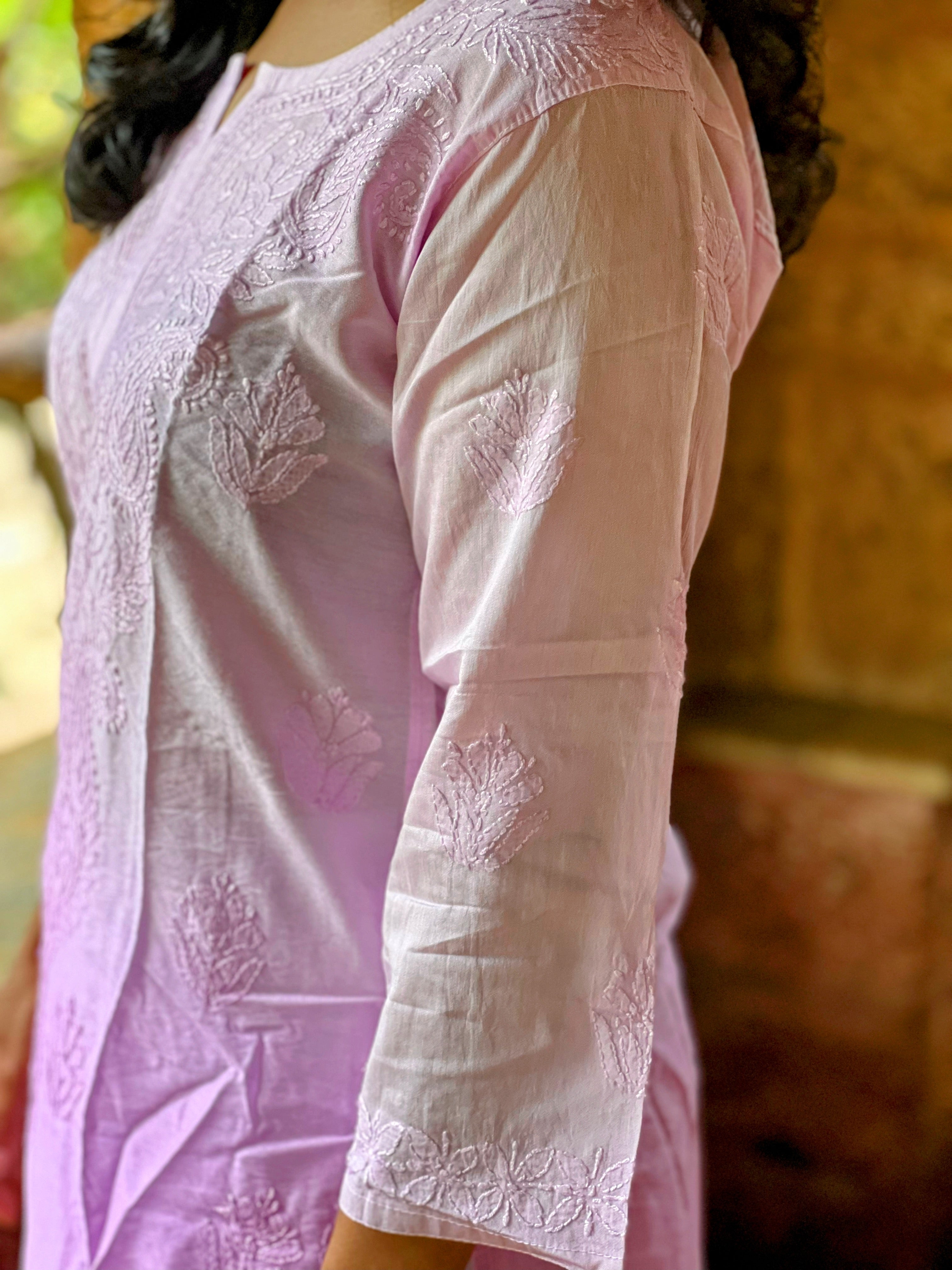 Chanderi Chikankari Straight Kurti