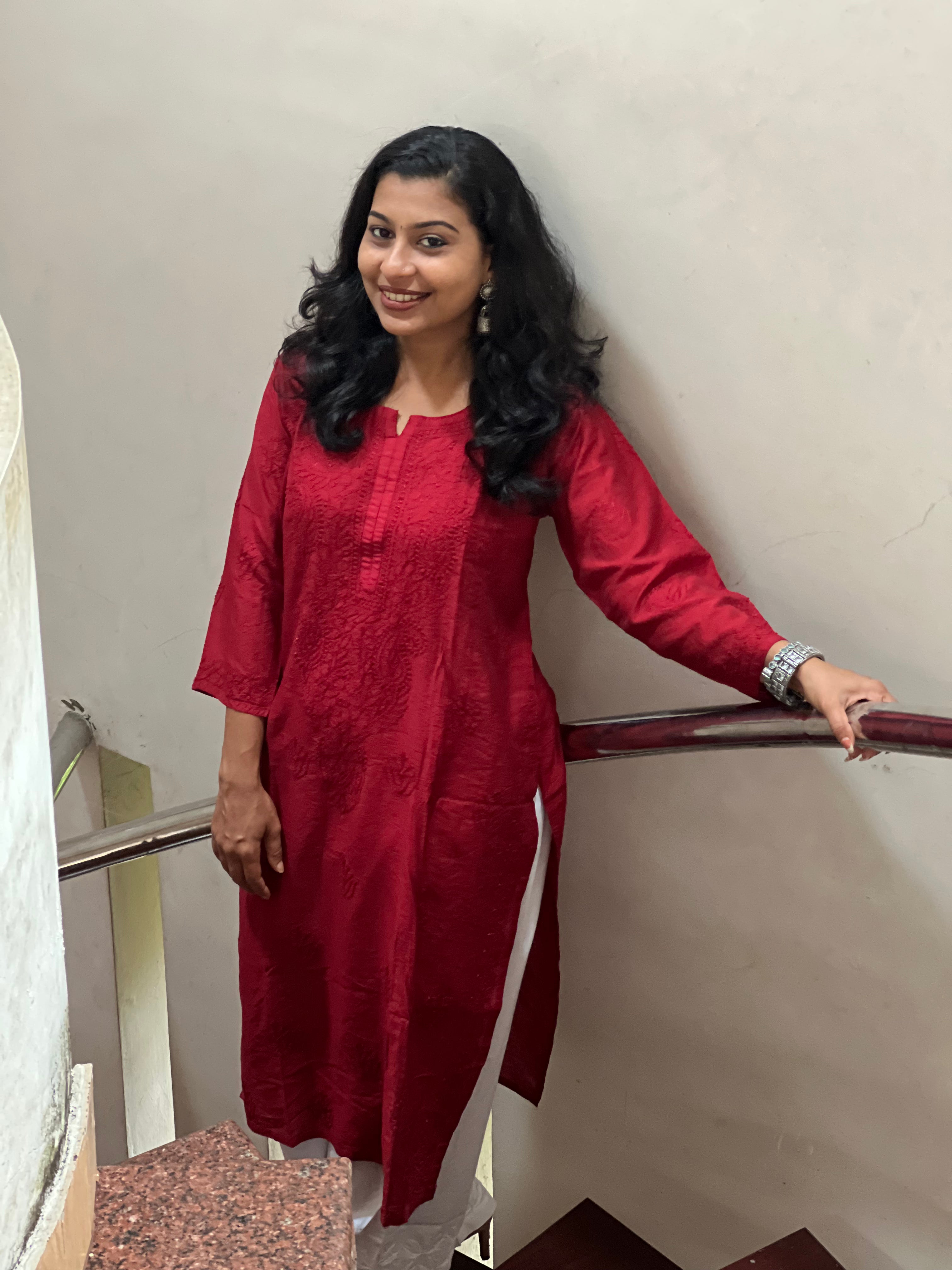 Chanderi Chikankari Straight Kurti