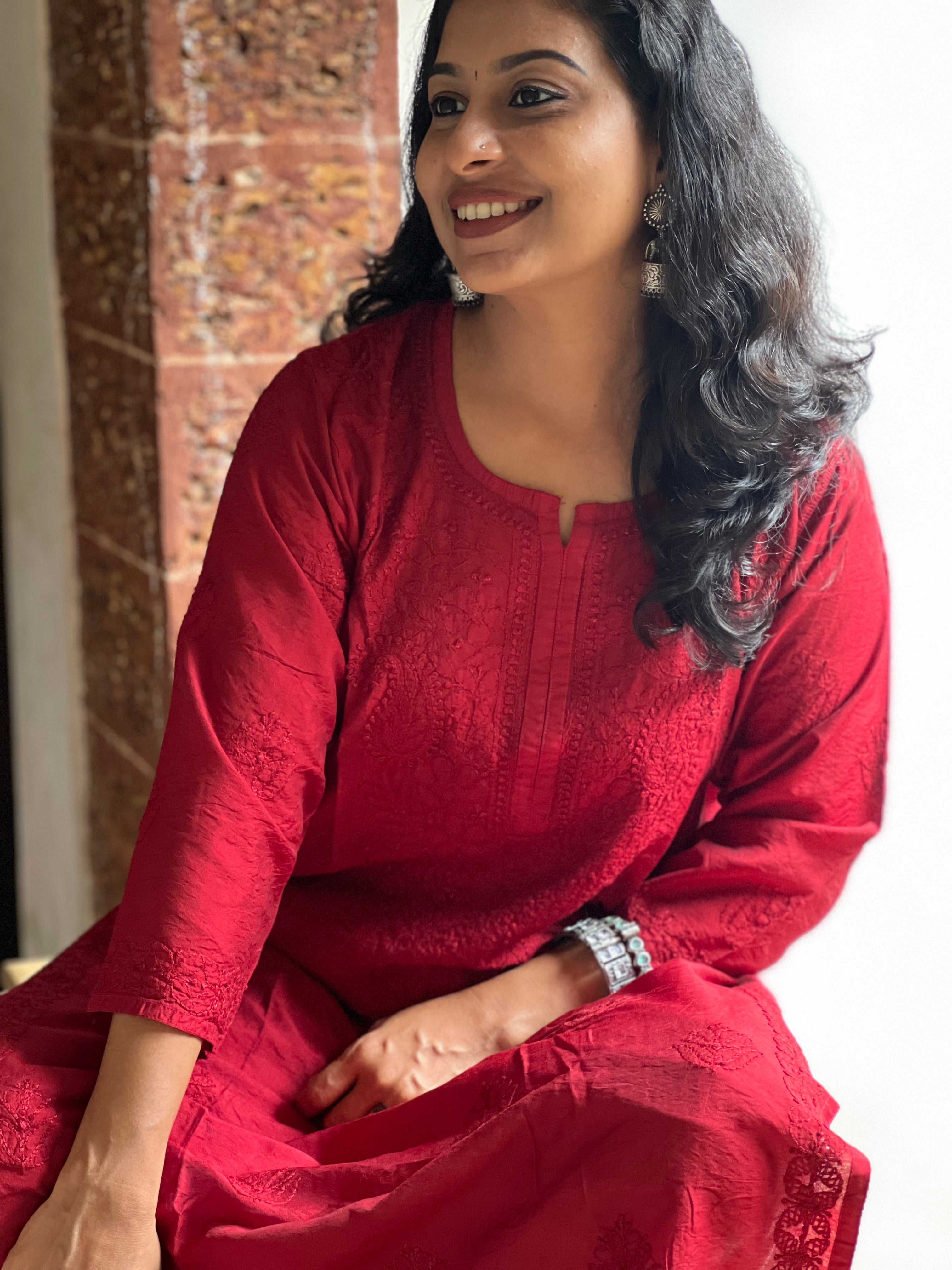 Chanderi Chikankari Straight Kurti