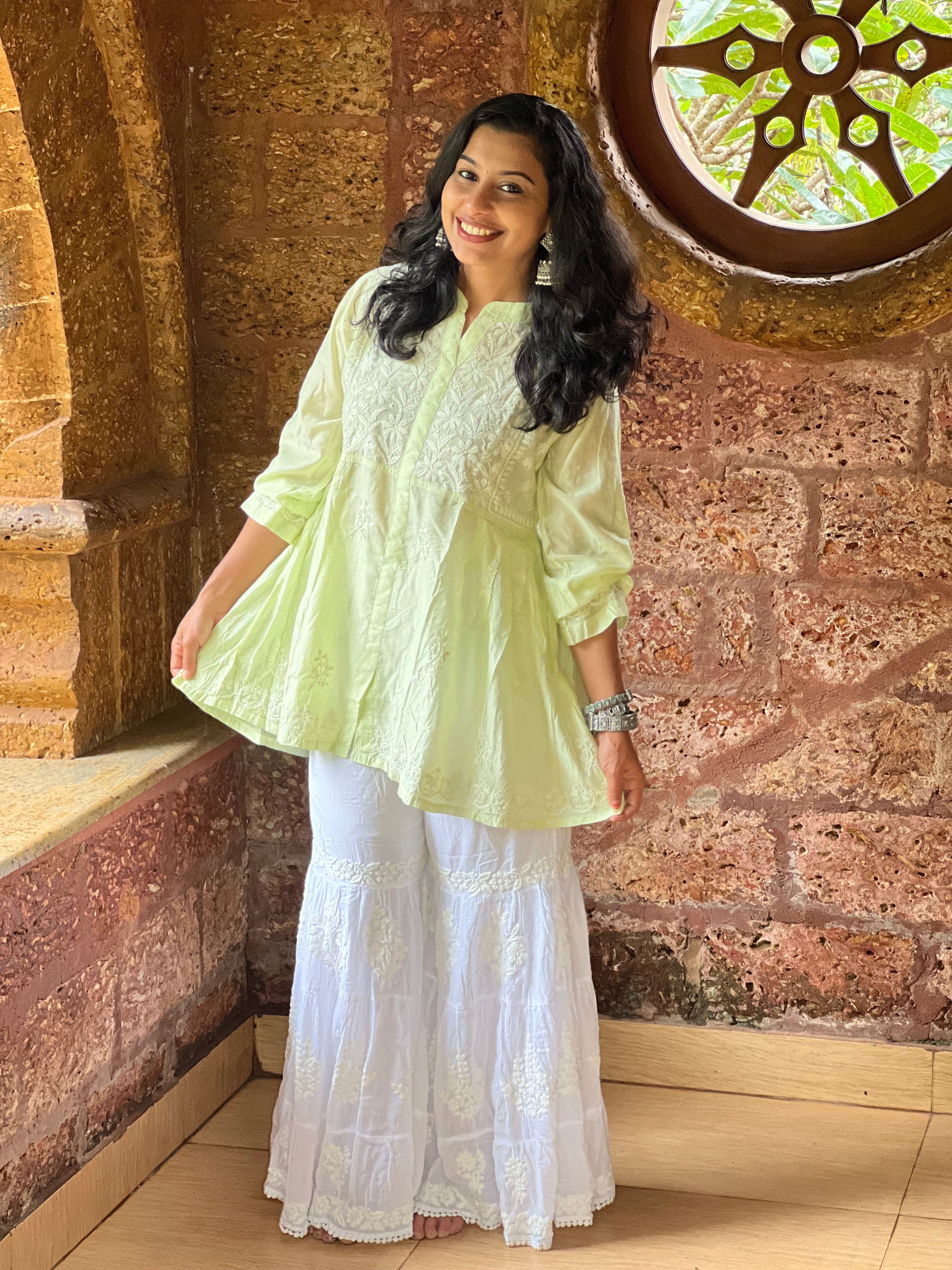 Designer Chanderi Chikankari Short Kurti