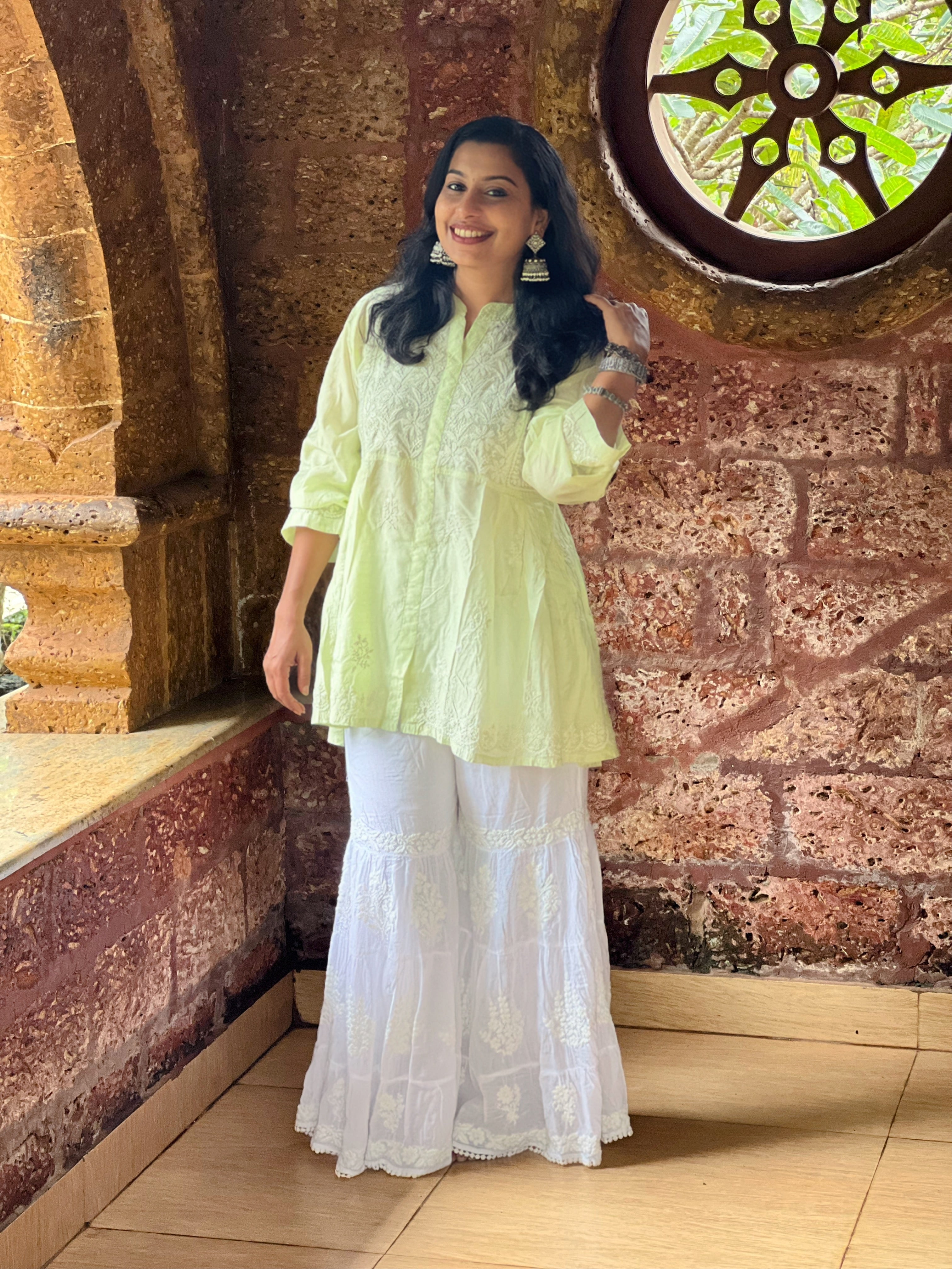 Designer Chanderi Chikankari Short Kurti