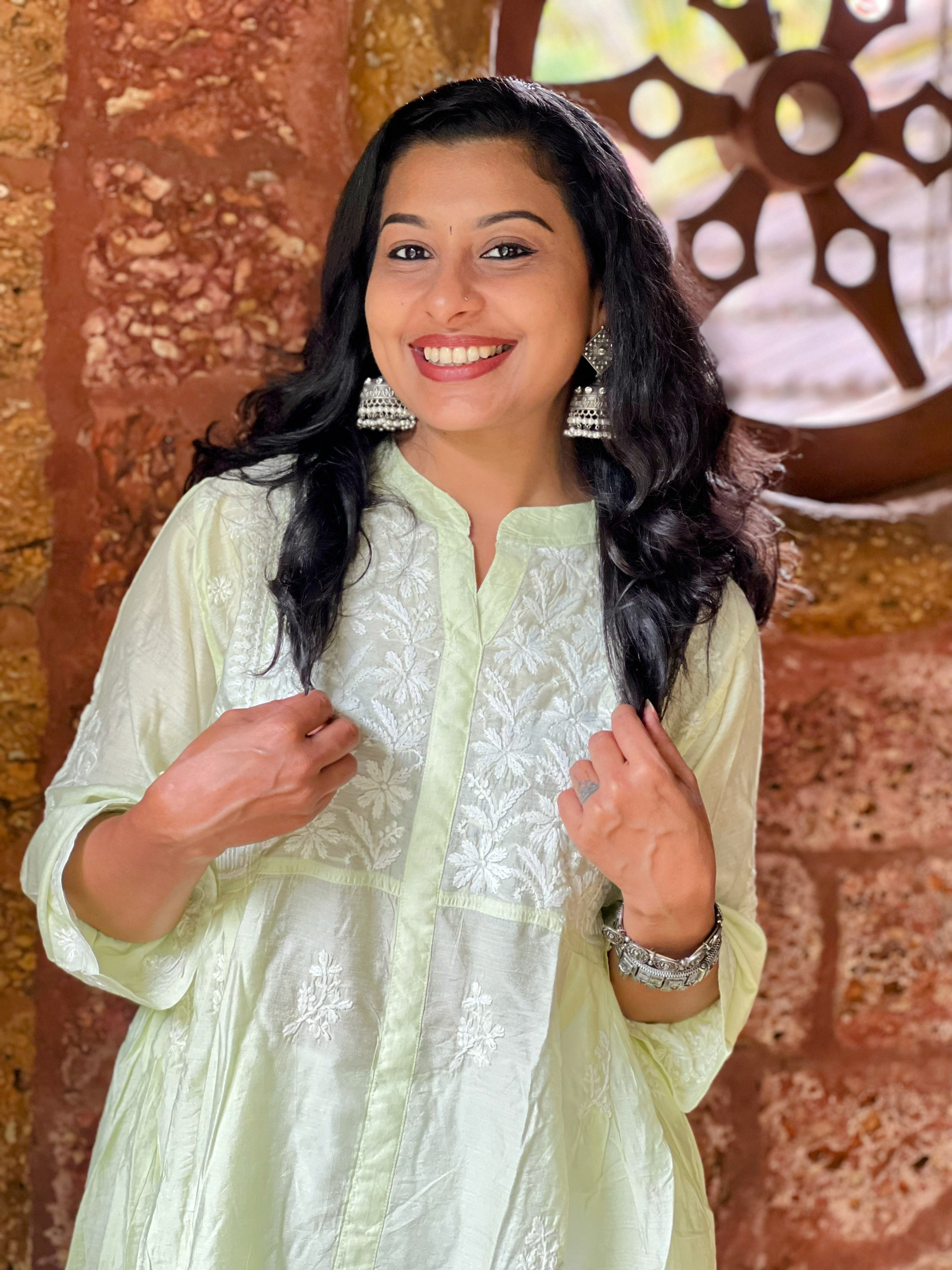 Designer Chanderi Chikankari Short Kurti