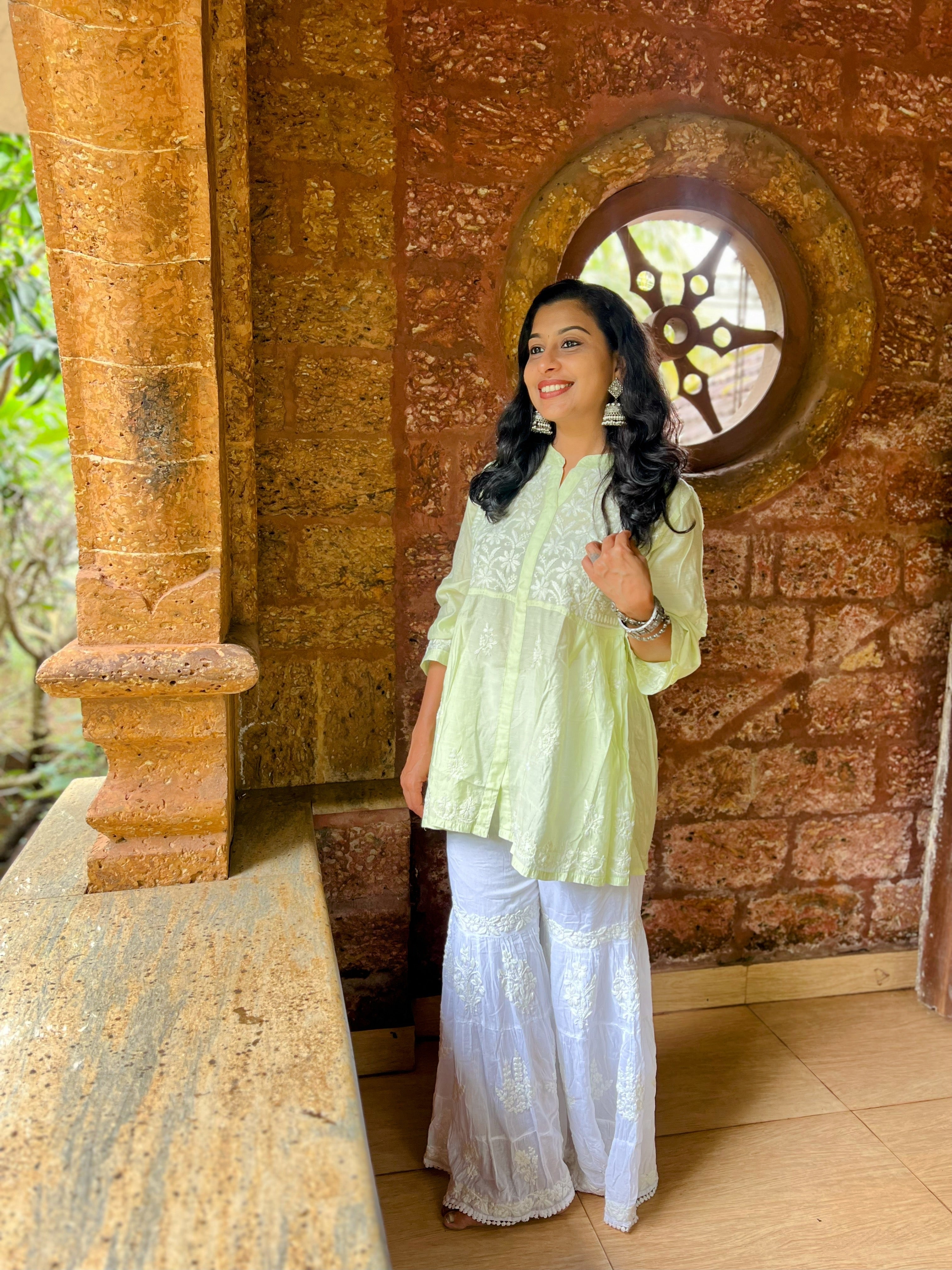 Designer Chanderi Chikankari Short Kurti