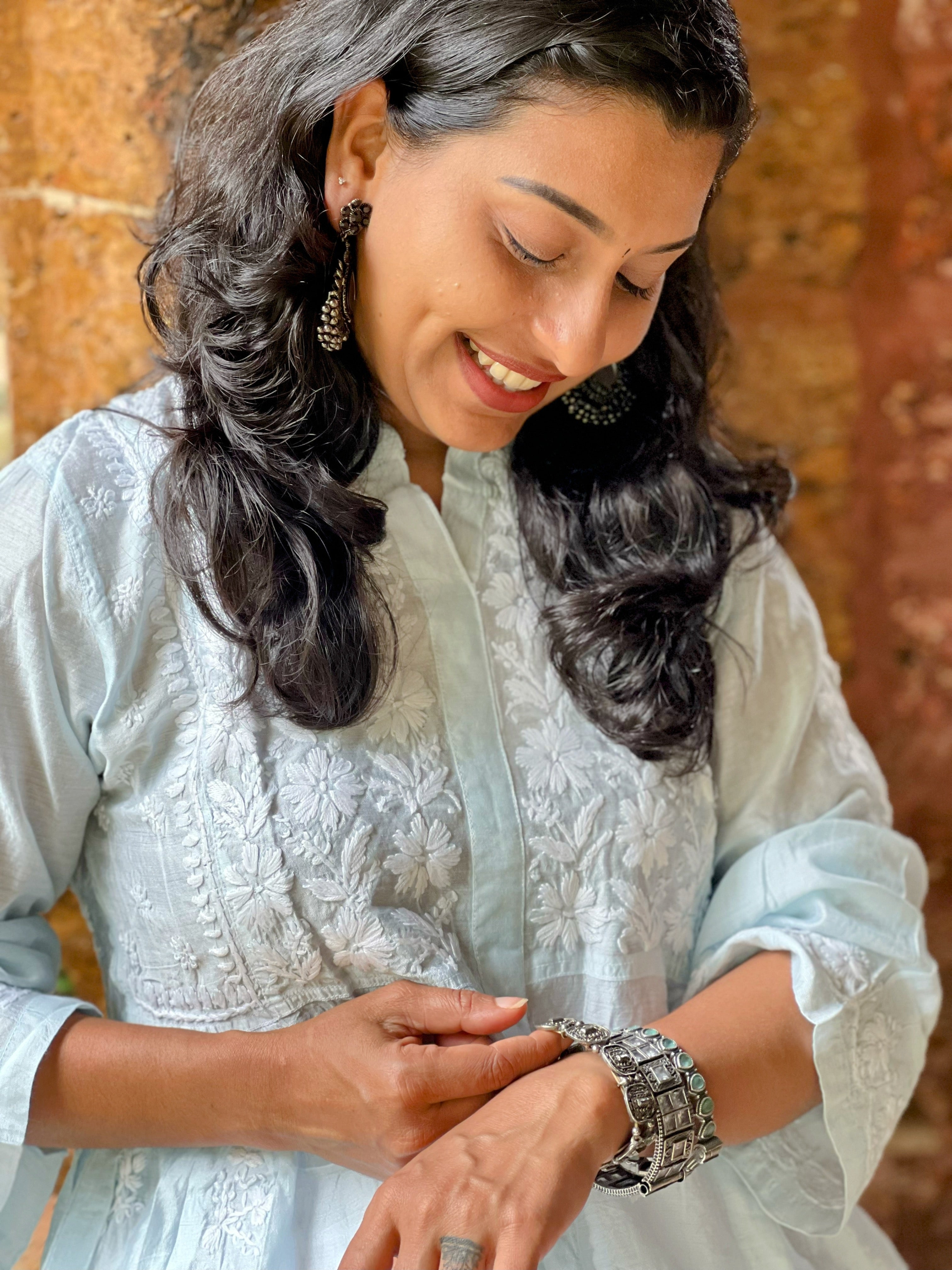 Designer Chanderi Chikankari Short Kurti