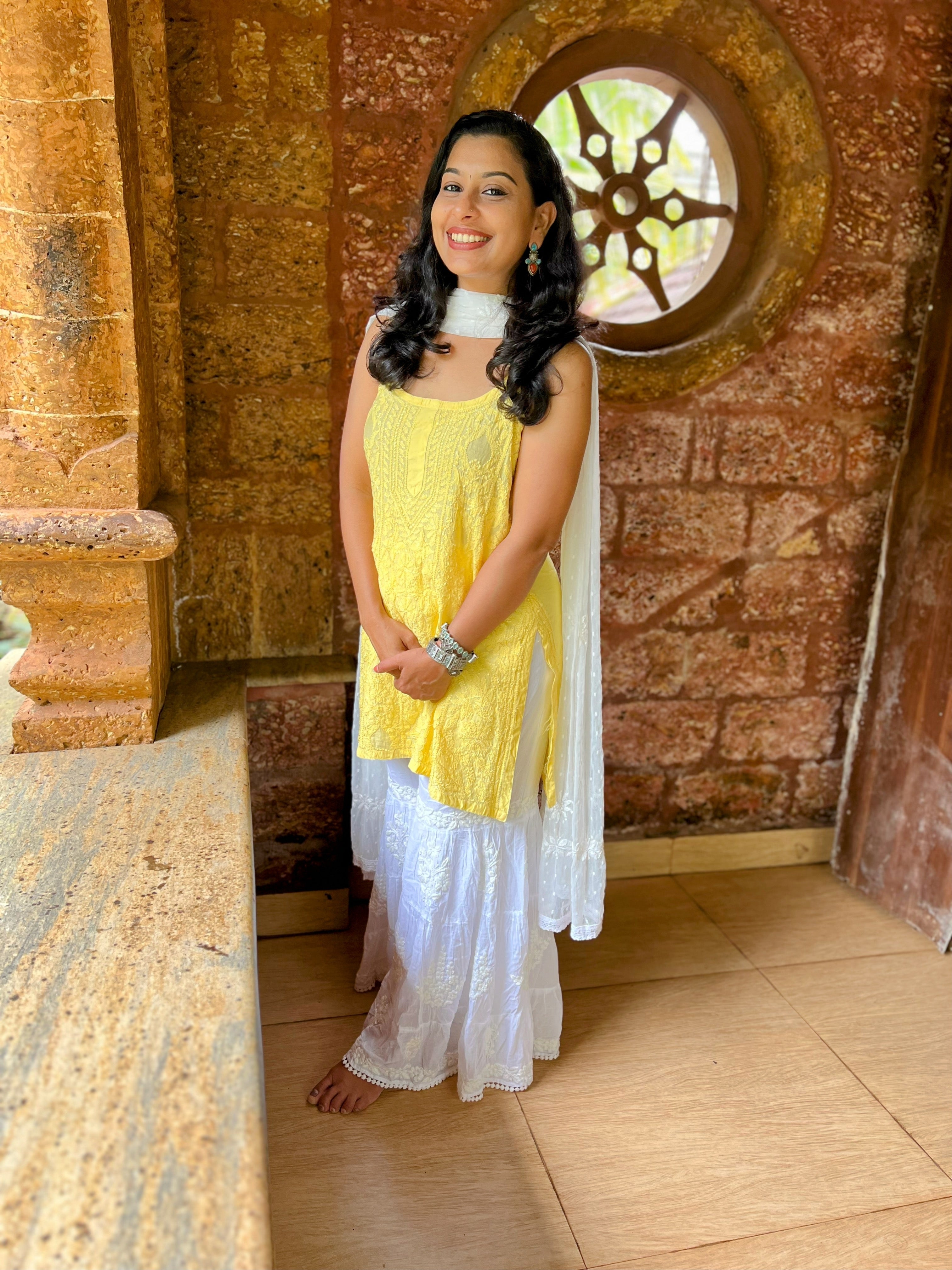 Chikankari Strap Sleeve Short and long Kurtis