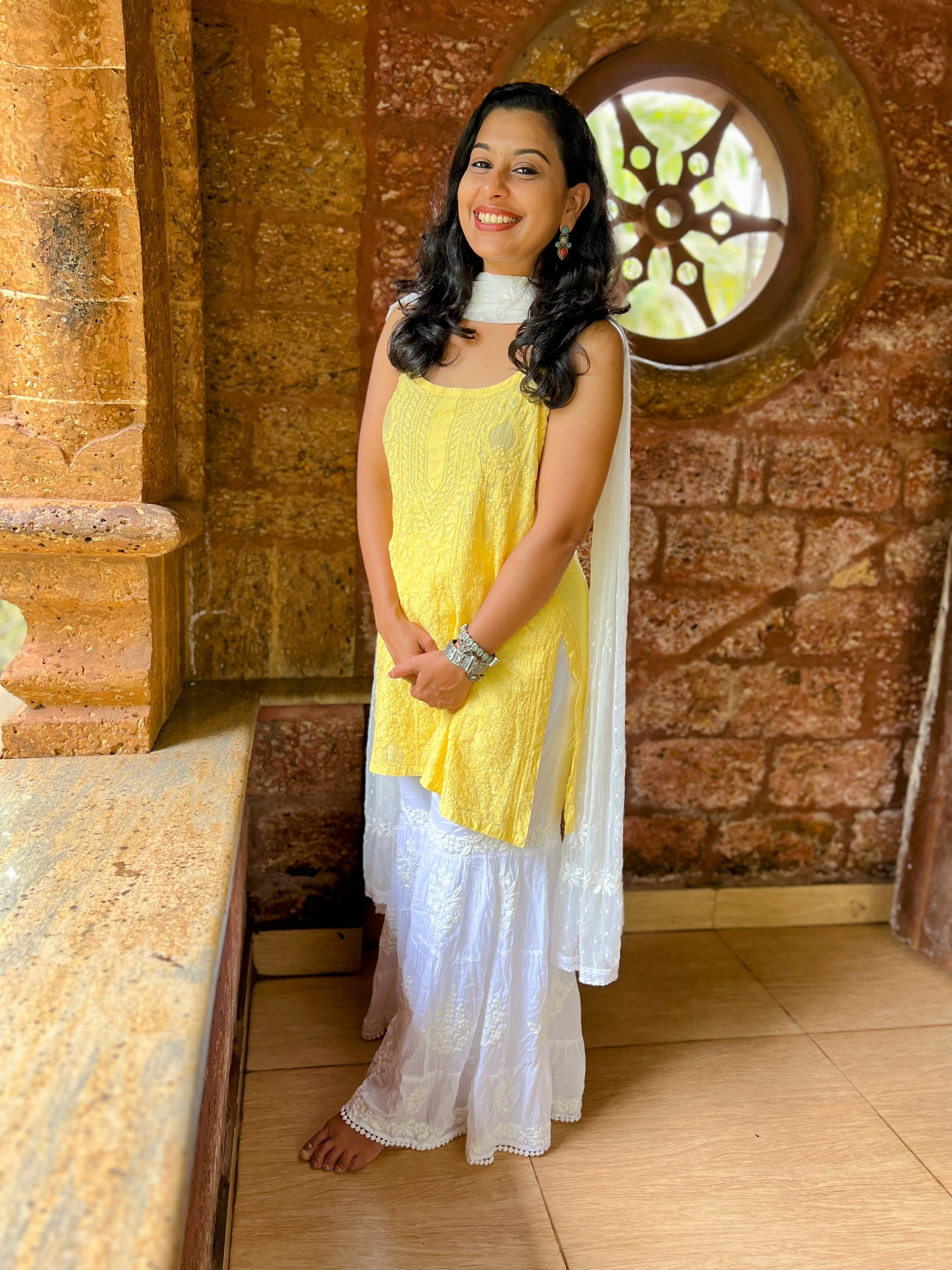 Chikankari Strap Sleeve Short and long Kurtis