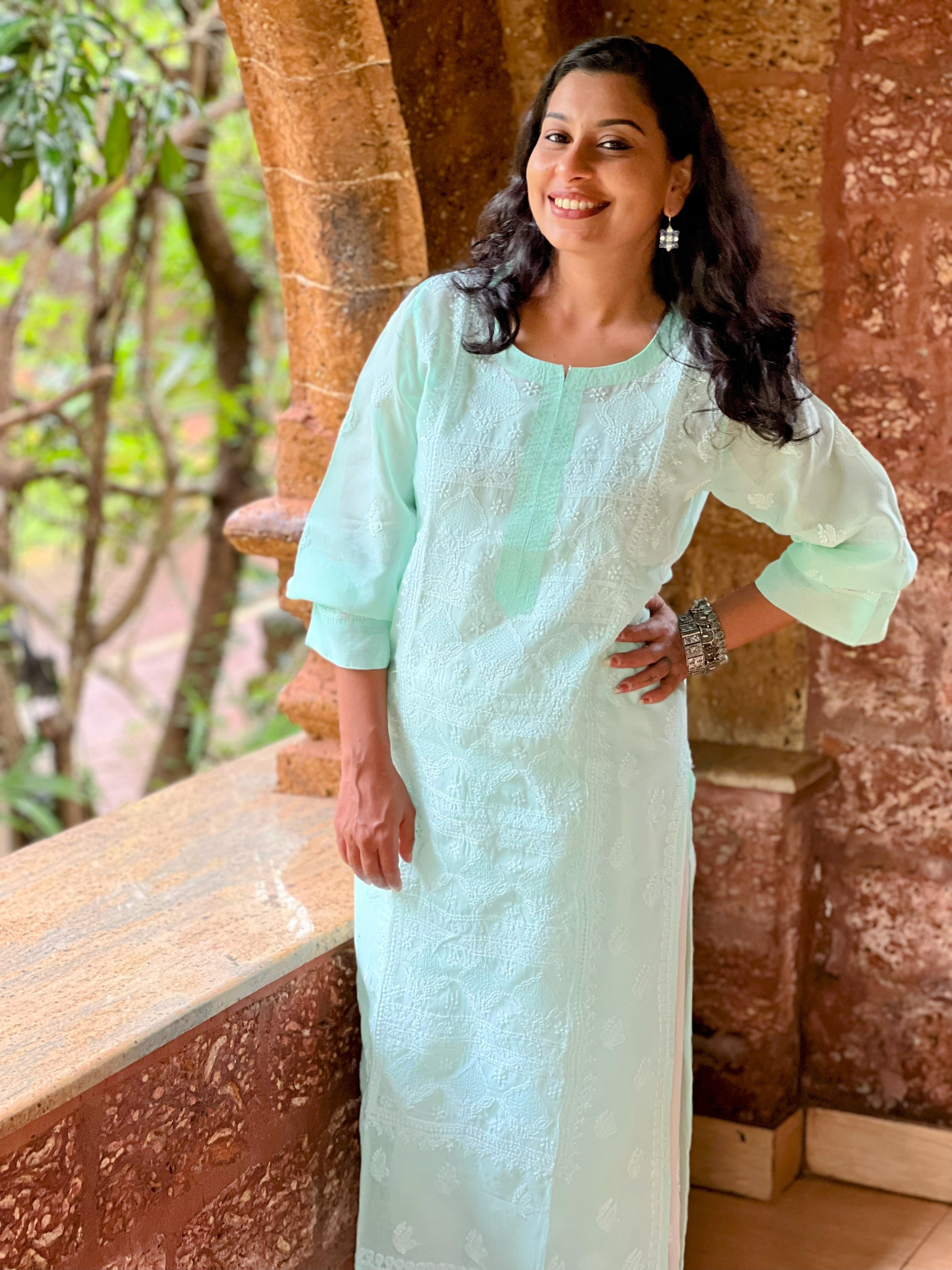 Pure Voile Cotton Hand Jali Chikankari kurti