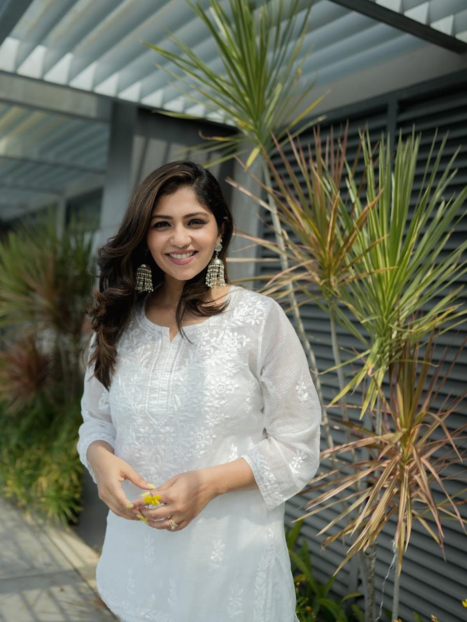 Kota Doria Chikankari Short top.