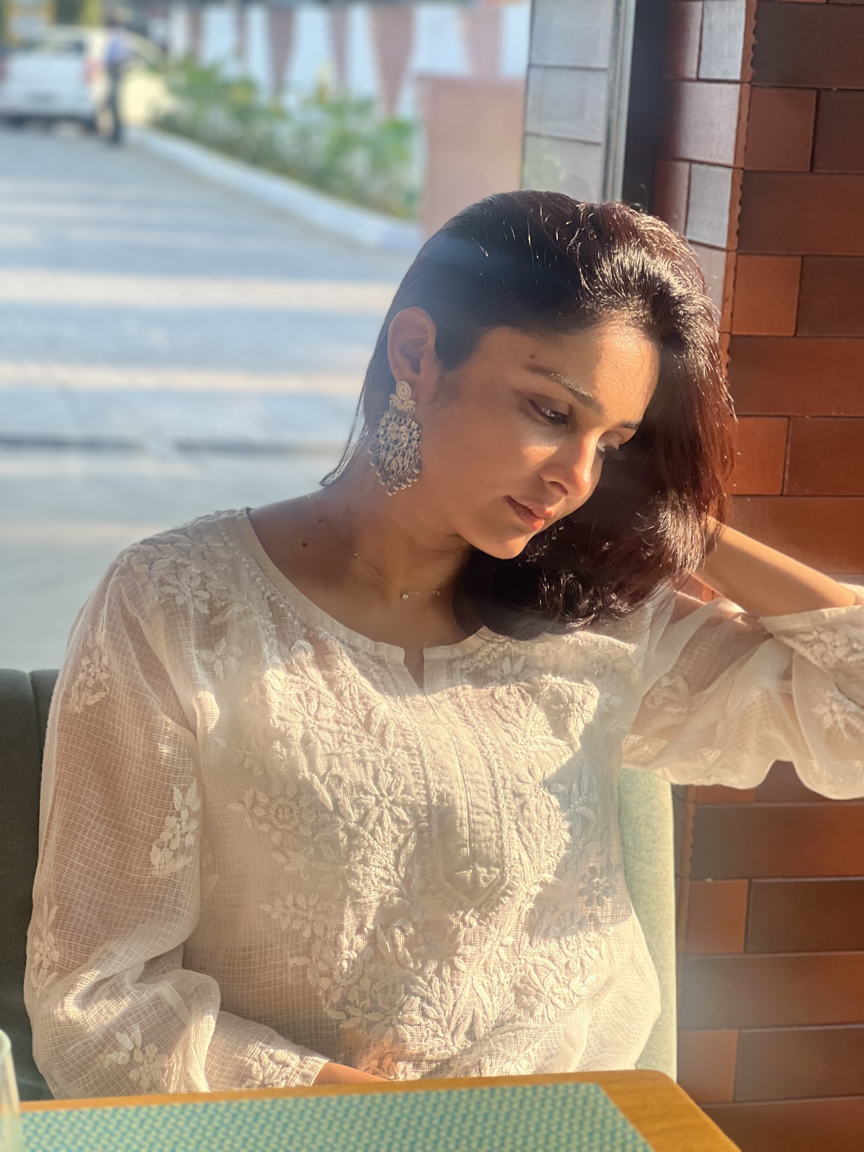 Kota Doria Chikankari Short top.