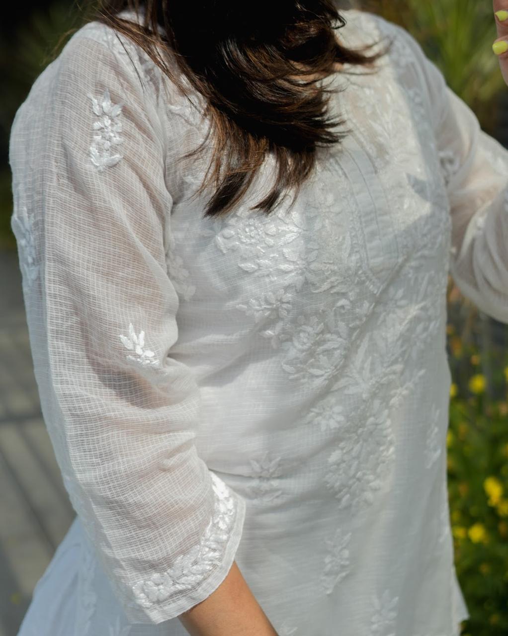 Kota Doria Chikankari Short top.