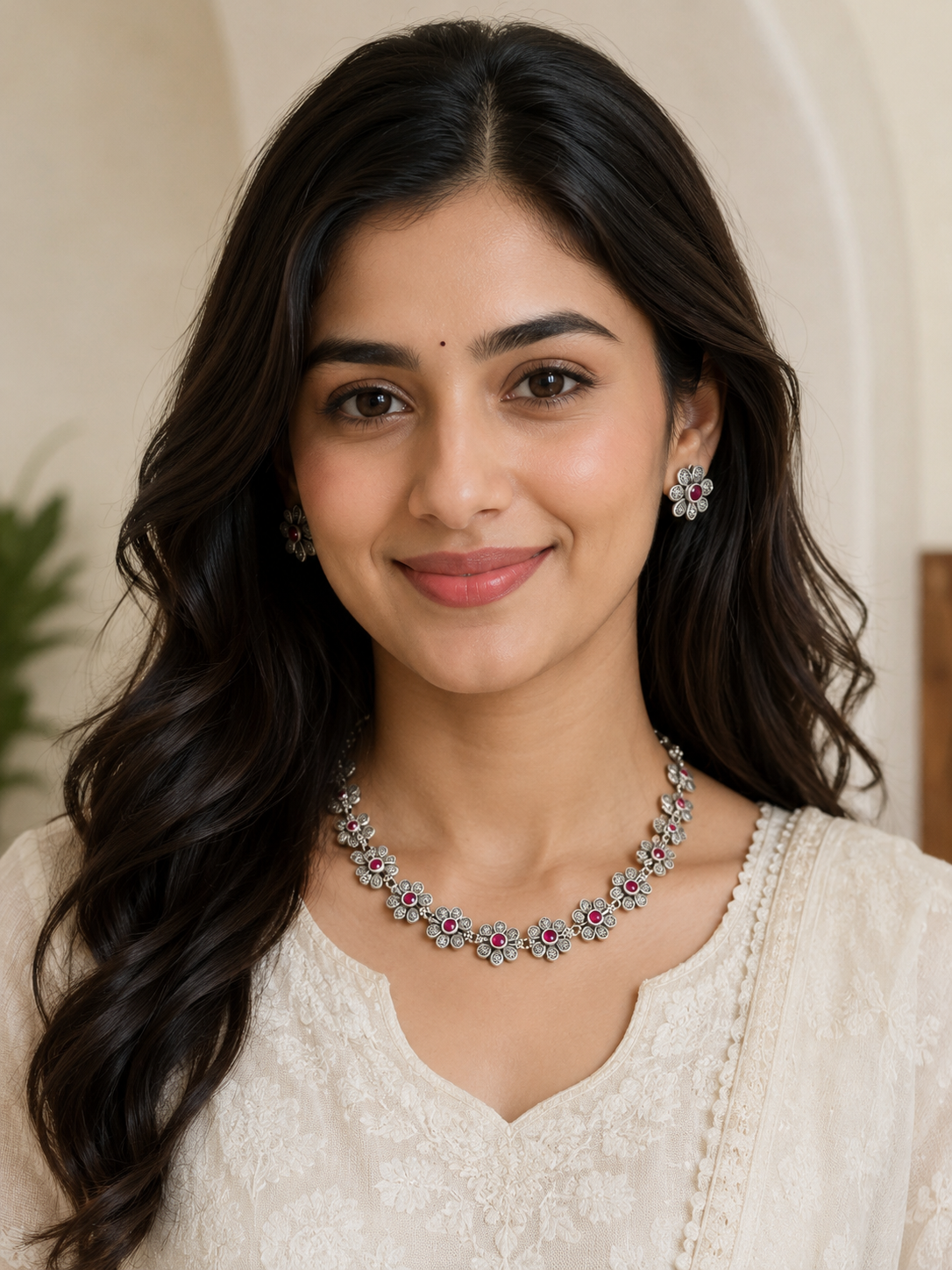 Ruby Blossom Necklace Set
