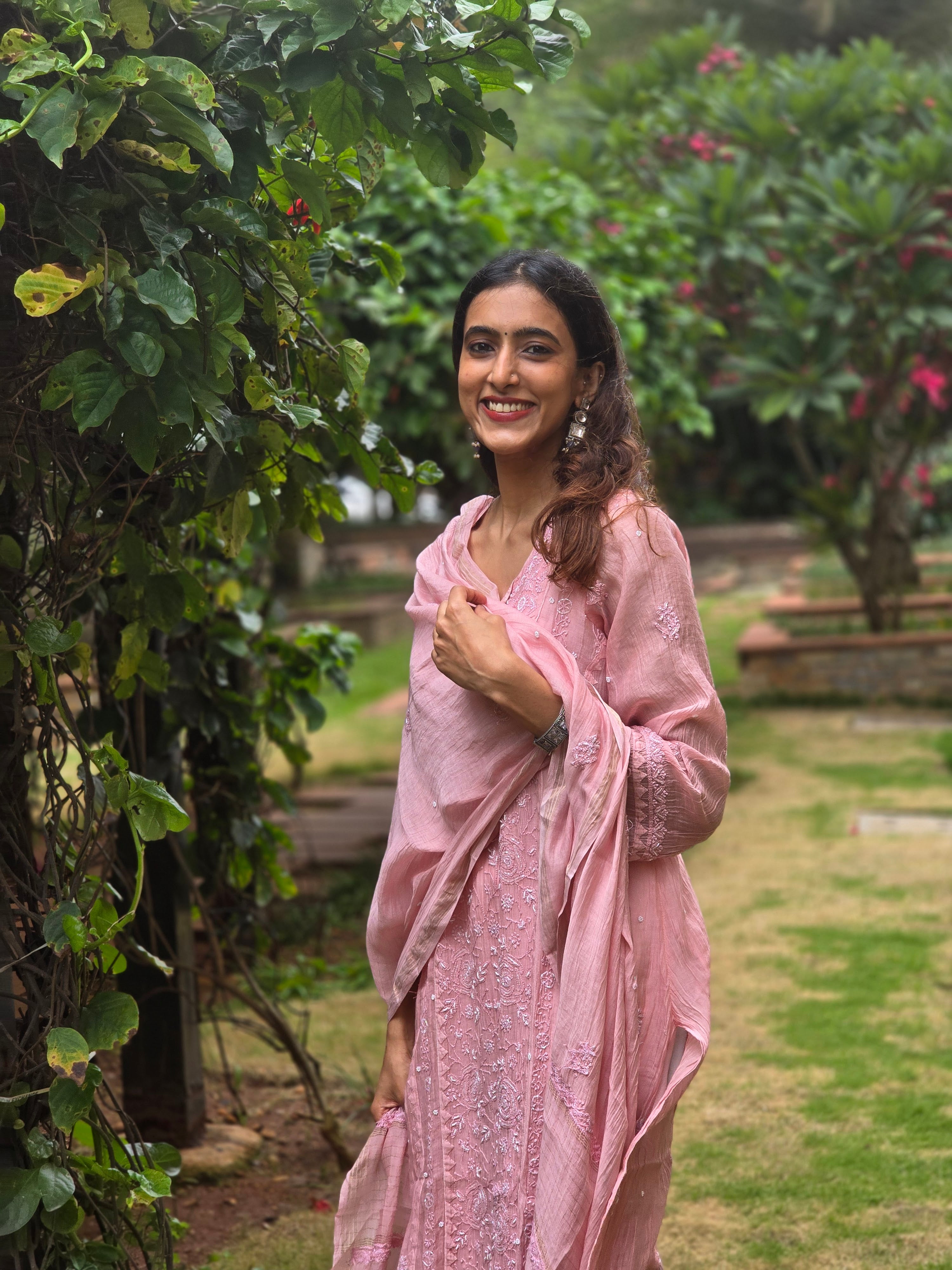 Premium Mul Chanderi Semi Stitched Chikankari Kurti Duppatta Set