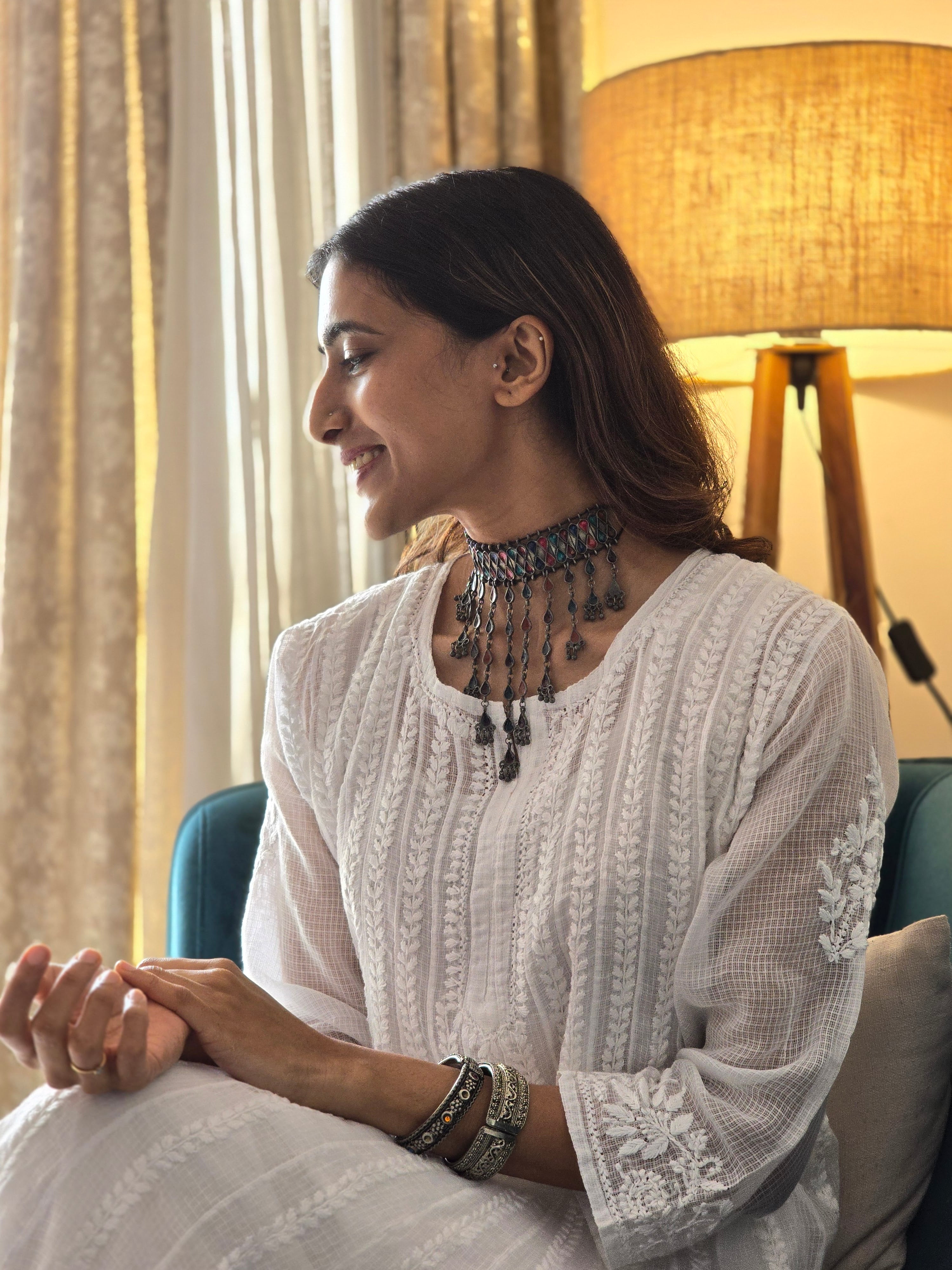 Kota Doria Chikankari Anarkali