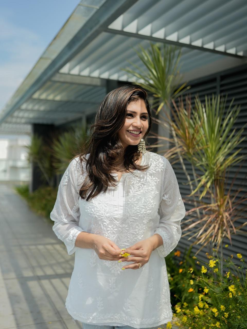 Kota Doria Chikankari Short top.