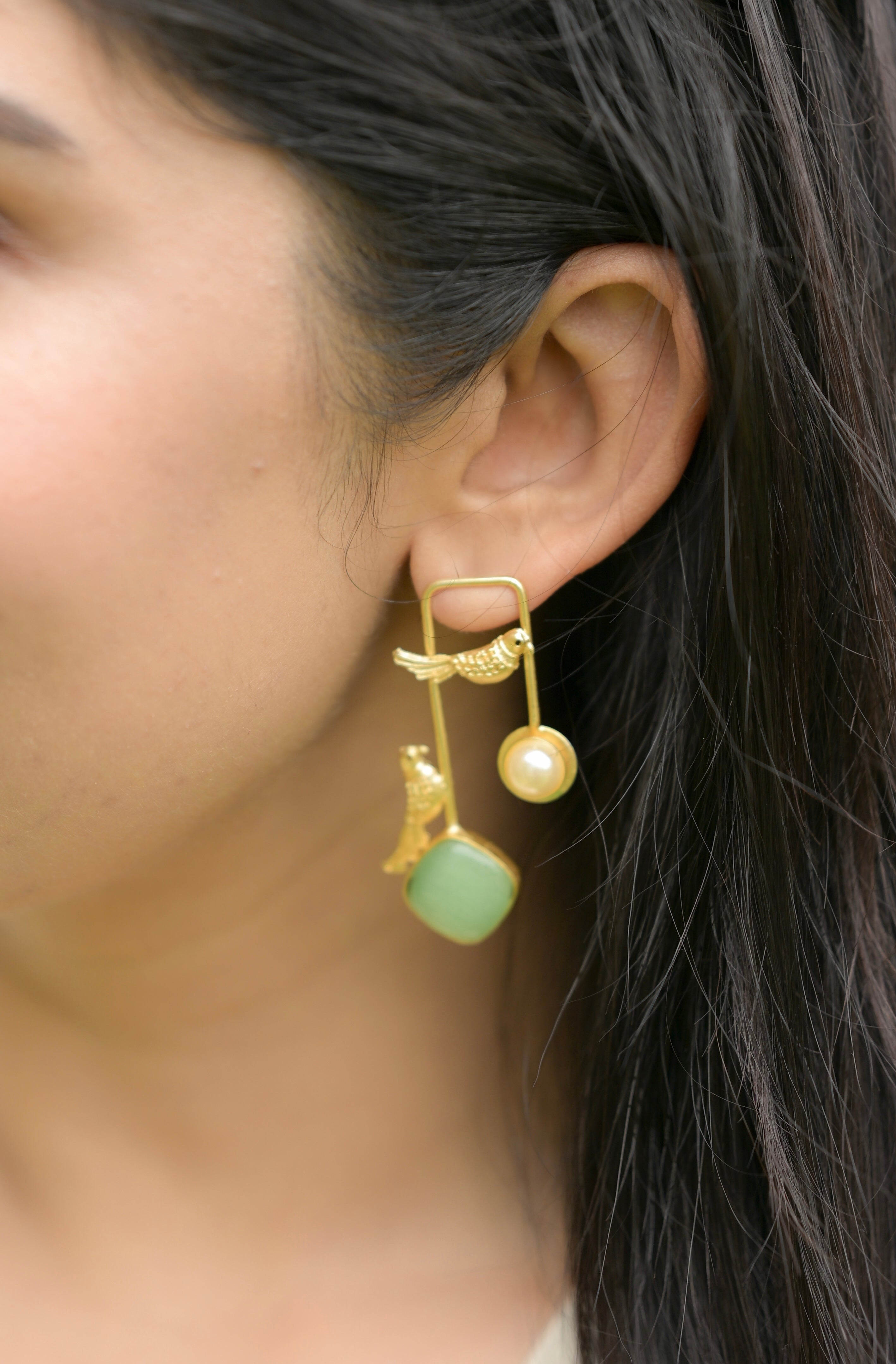 Jade green Songbird Charm Earrings